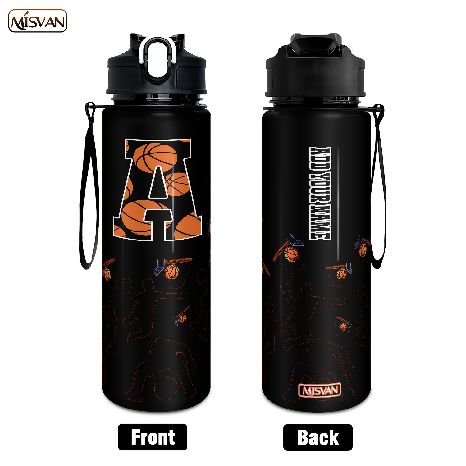 TEMU 1pc Custom Name 25oz Water Bottle, Basketball Themed - Letter And Player . Letter Pattern/leakproof /large Capacity For Fitness, Cycling,