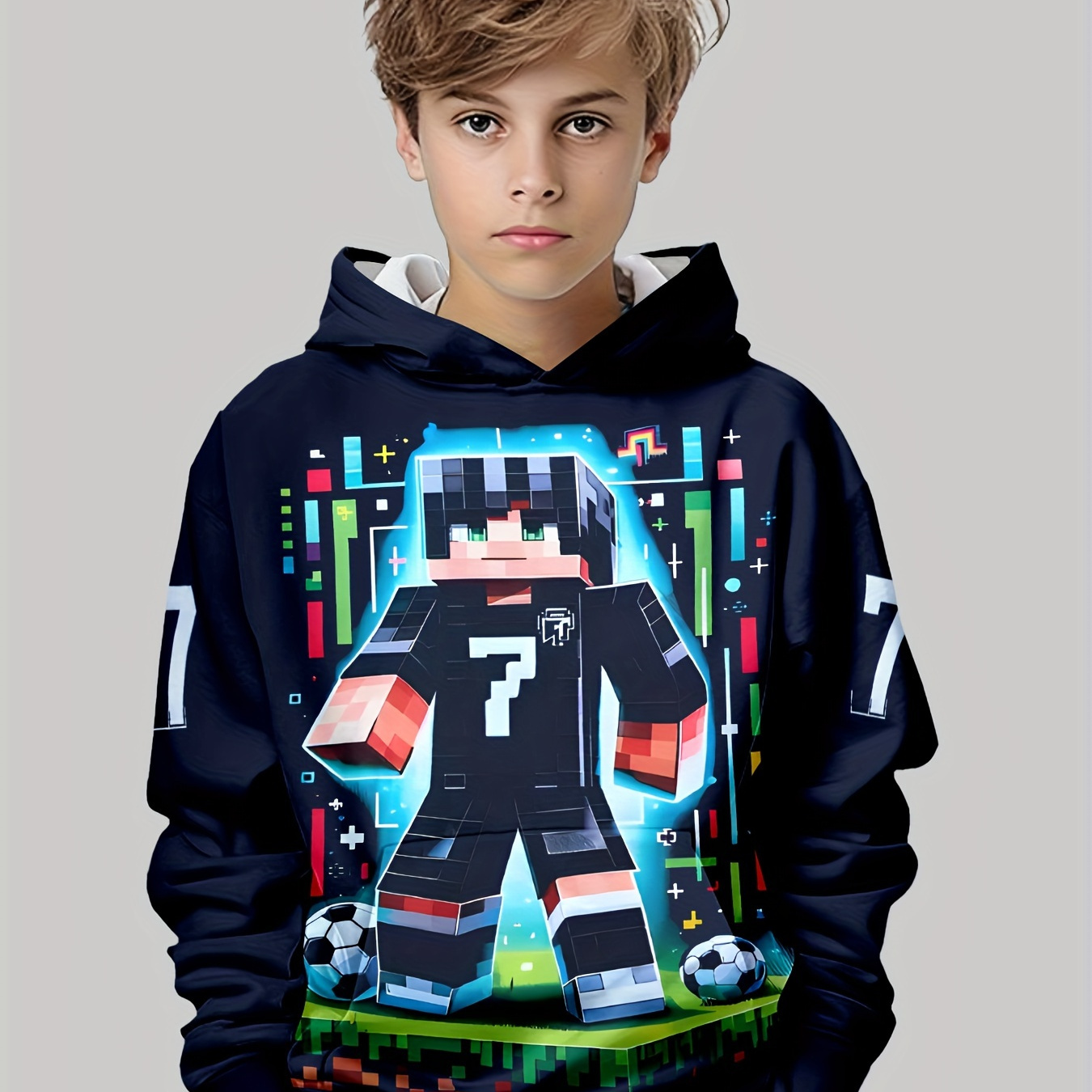 

Sweat à capuche décontracté pour garçons avec motif imprimé en 3D, manches longues, vêtements d'extérieur d'automne et d'hiver pour enfants