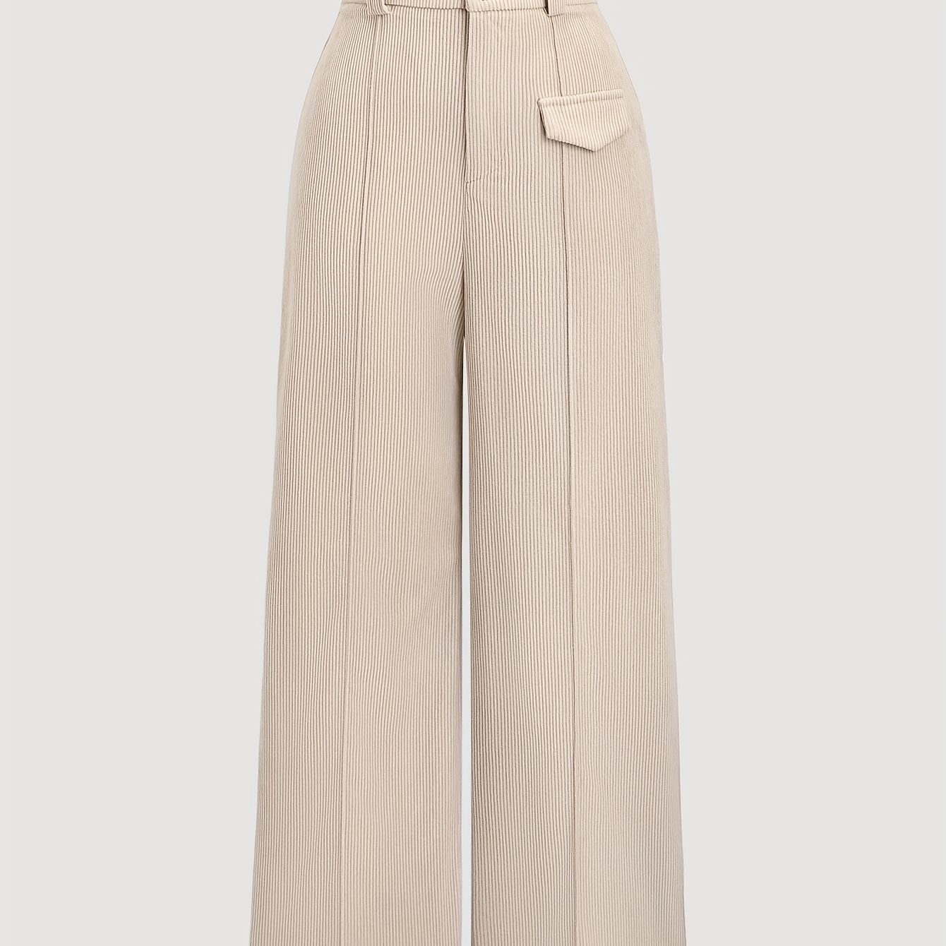 

Elegant Khaki Pleated Wide-leg Pants For Women, Solid Color Polyester Trousers, Machine Washable, Workwear, Formal