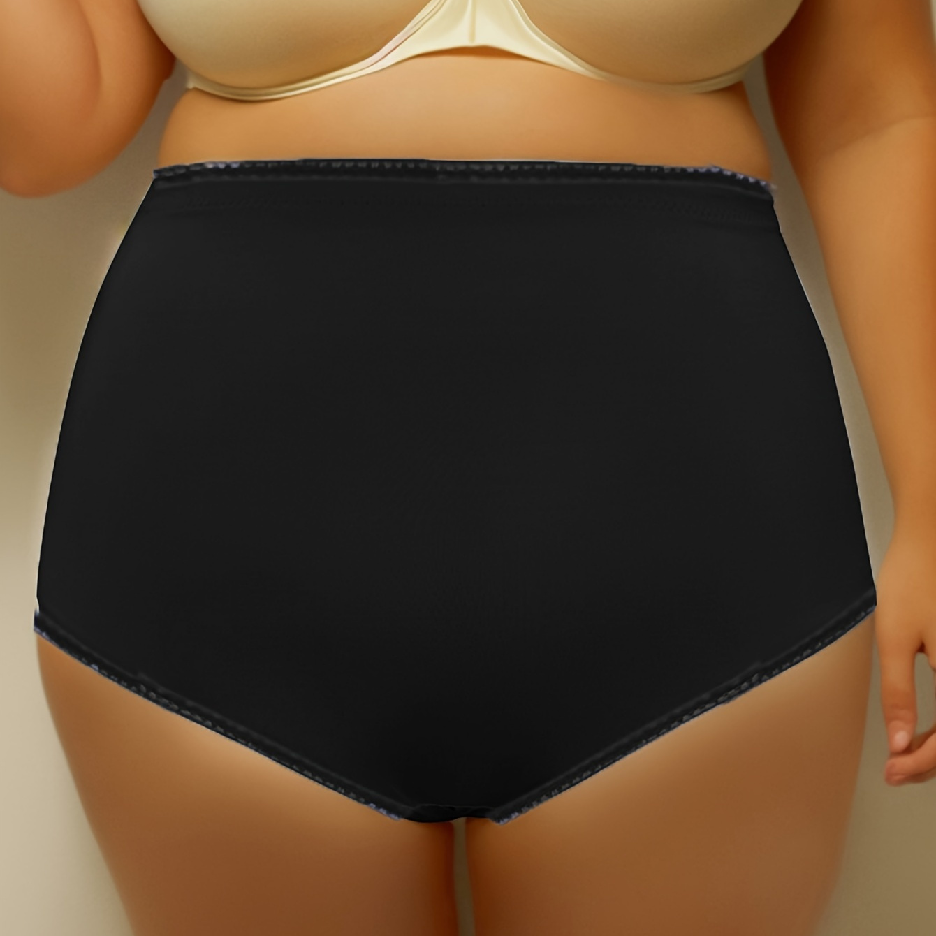 

Plus Size Simple Panty, Women's Plus Solid High Rise Tummy Control Medium Stretch Basic Panty