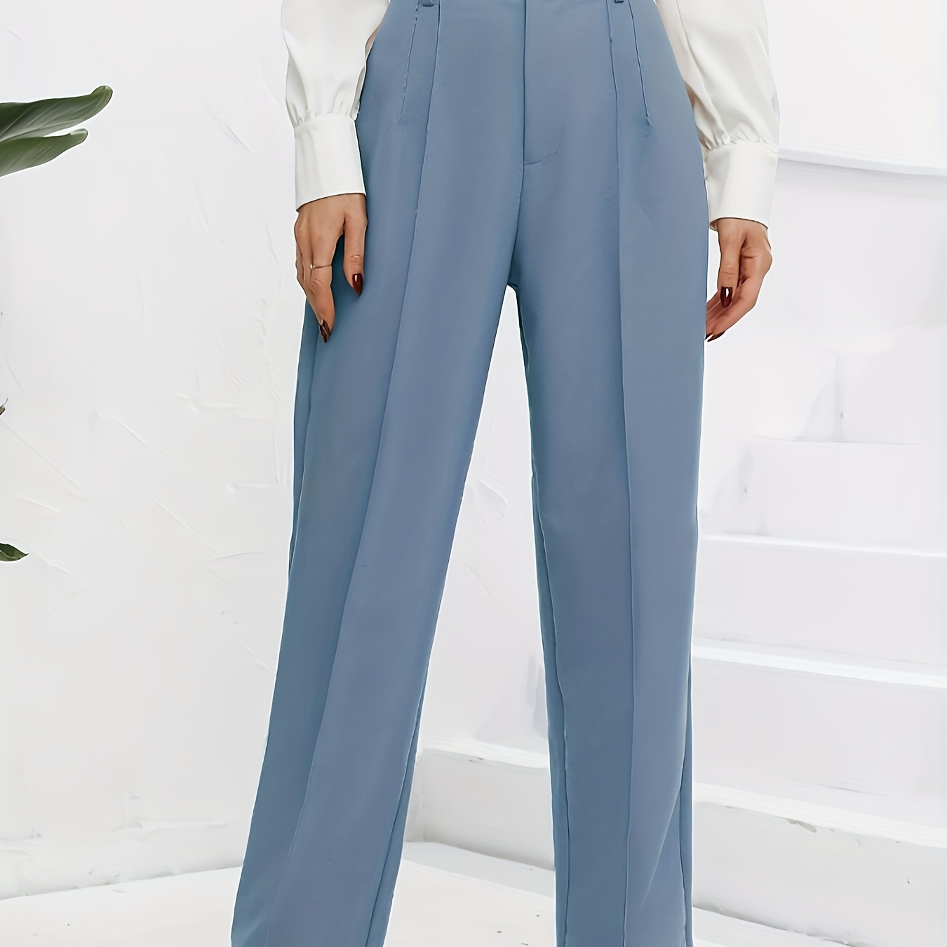 

Solid Color High Waist Pants, Elegant Simple Straight Leg Loose Pants For Office & Work, Women's Clothing