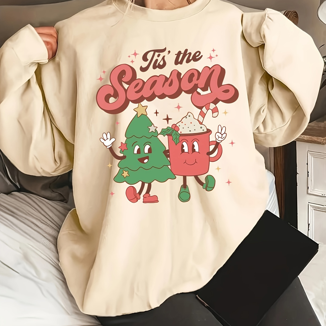 

Christmas Graphic & Letter Print Sweatshirt, Casual Long Sleeve Crew Neck Sweatshirt For Fall & Winter, Women's Clothing