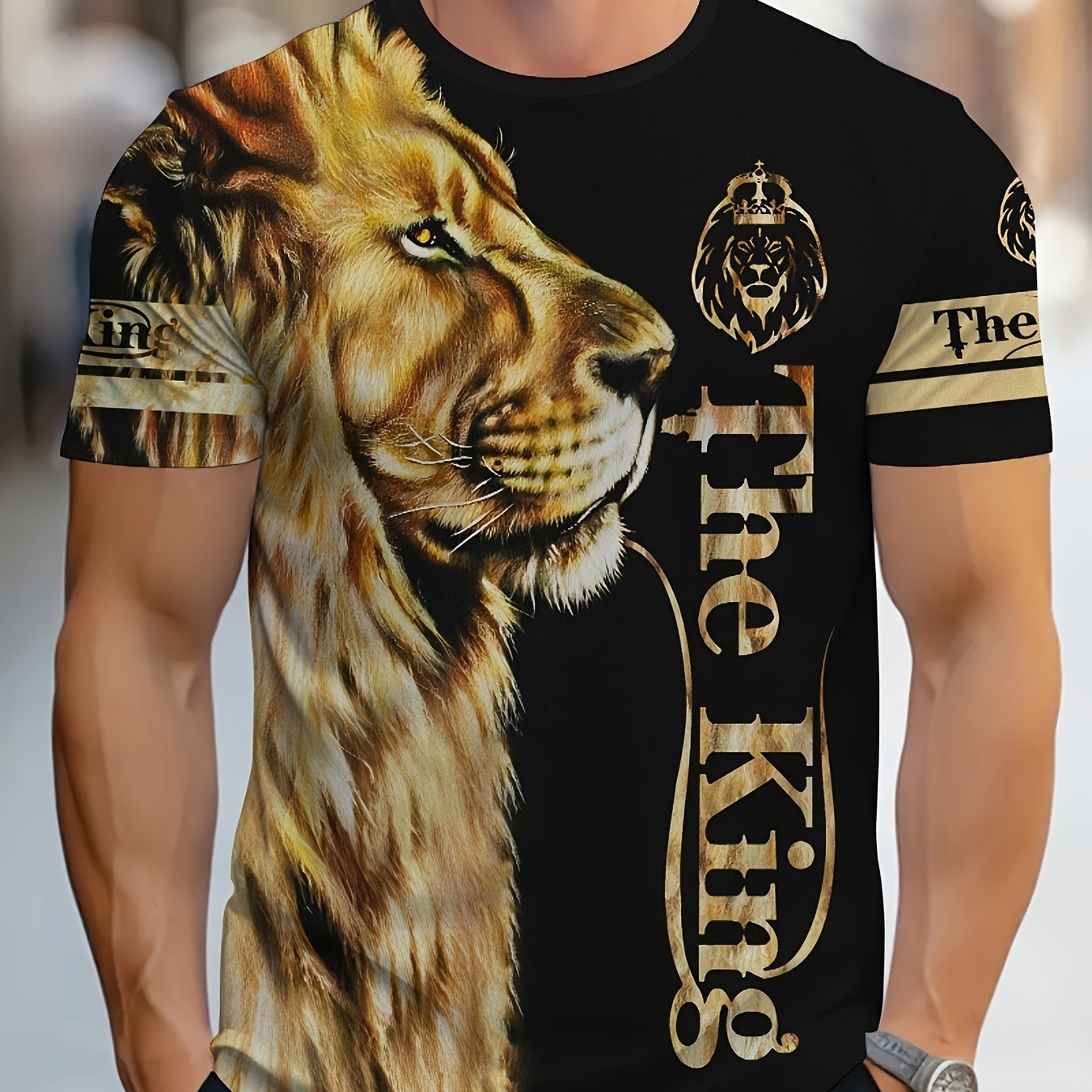

Men's Lion Graphic Print T-shirt, Short Sleeve Crew Neck Tee, Men's Clothing For Summer Outdoor