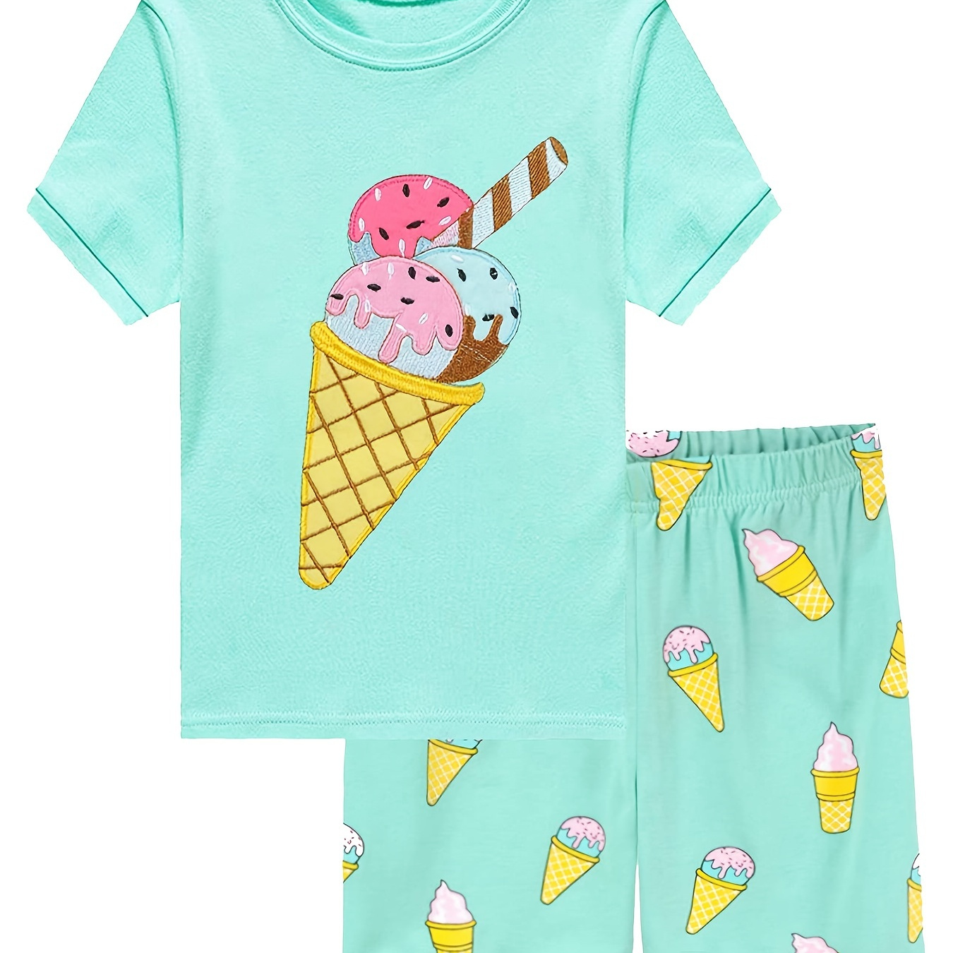 Kid Teen Girls Trendy Pajama Sets Ice Cream Chill Pattern - Temu