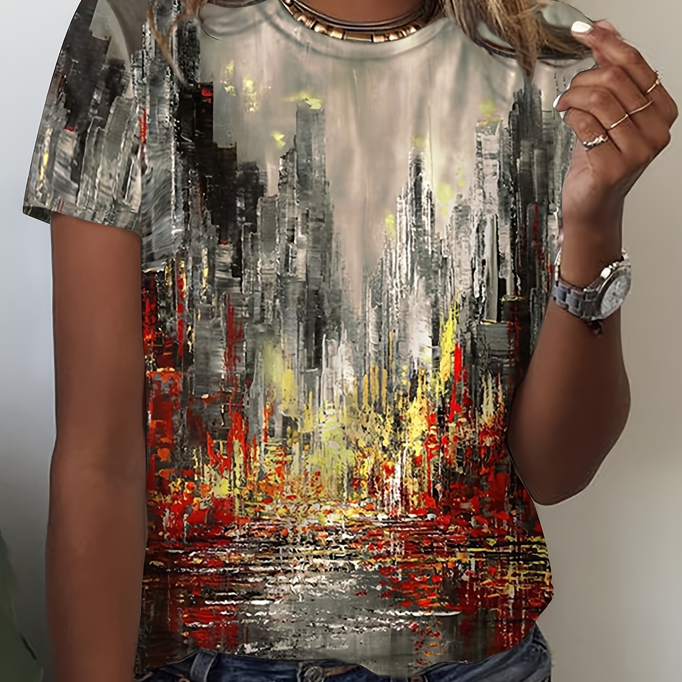 

Women's Graphic Print Short Sleeve Crew Neck Tops, Casual Summer Daily T-shirts, Women's Clothing