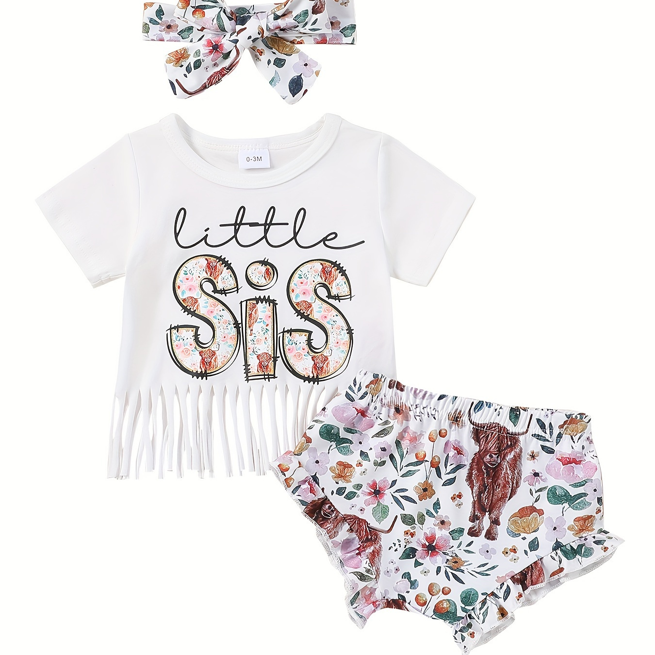 

Baby Girls Summer Clothing Set Short Sleeved Sis Letter T-shirt And Shorts And Headband