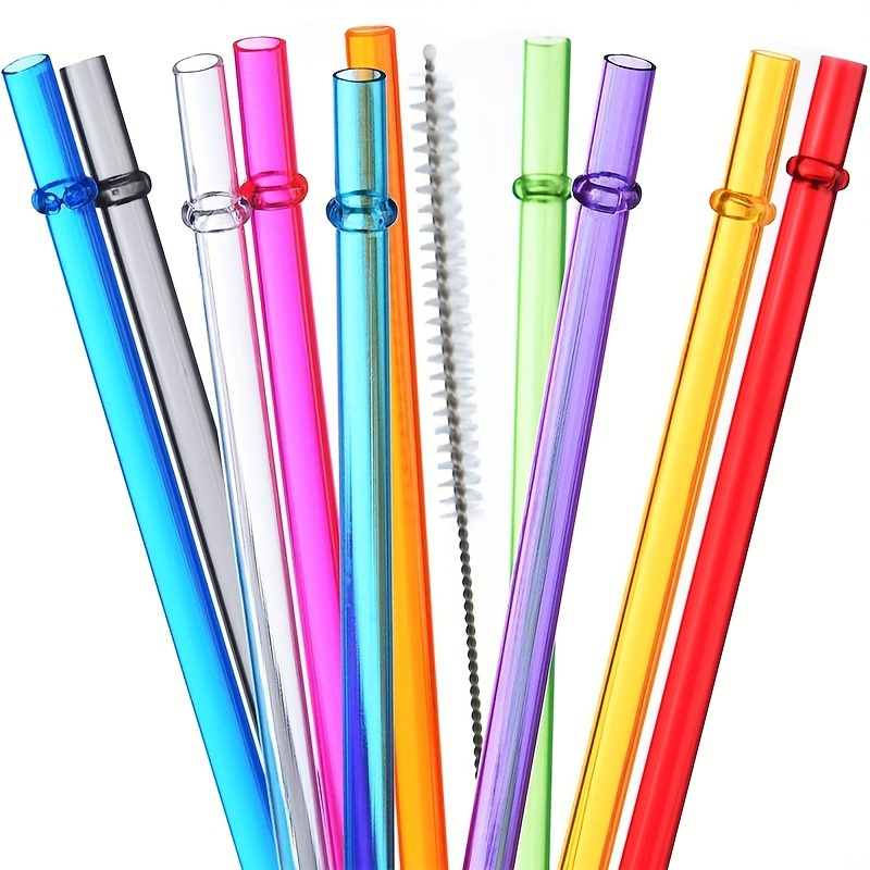 

Long Rainbow Color Reusable Polymer Plastic Replacement Straws For 20oz (about 591.4ml) 30oz (about 850.5ml) Tumblers, 10 Sets With Cleaning Brush