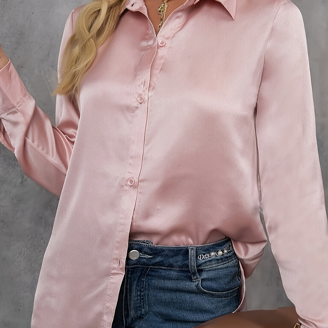 

Single Breasted Solid Color Shirt, Elegant Long Sleeve Shirt For Spring & Fall, Women's Clothing