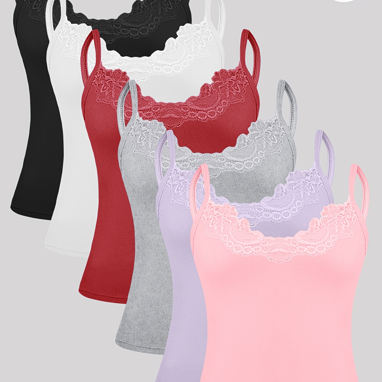 TEMU 6-item Collection: Elegant And Solid Color Lace Camisole For All, Fitted Underwear Base Layer Garment