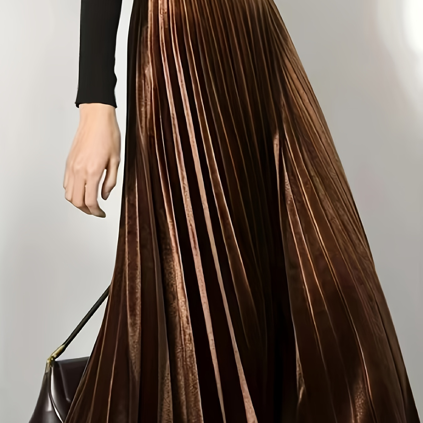 

Elegant Pleated Maxi Skirt With Elastic Waistband - , For Women, Fall/winter