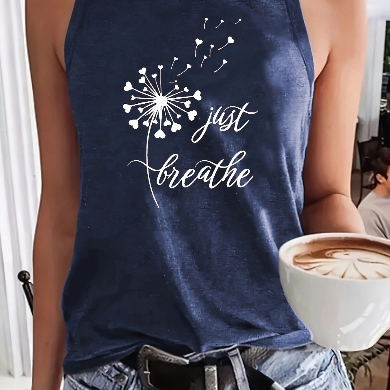 

Dandelion Print Tank Top, Sleeveless Crew Neck Casual Top For Summer & Spring, Women's Clothing