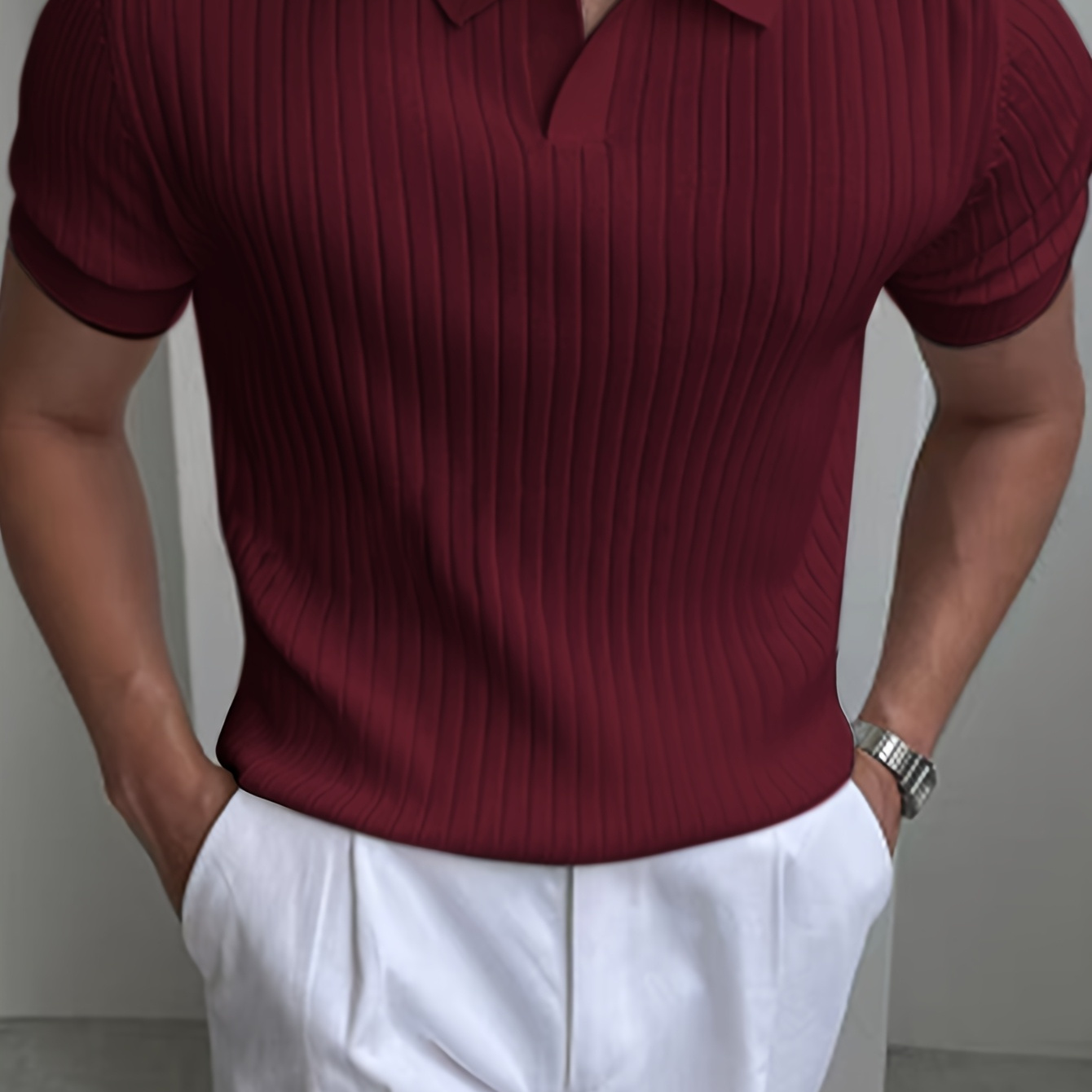 Cross-Border Men'S Small Pit Stripe Short Sleeve Polo Sweater, Knit