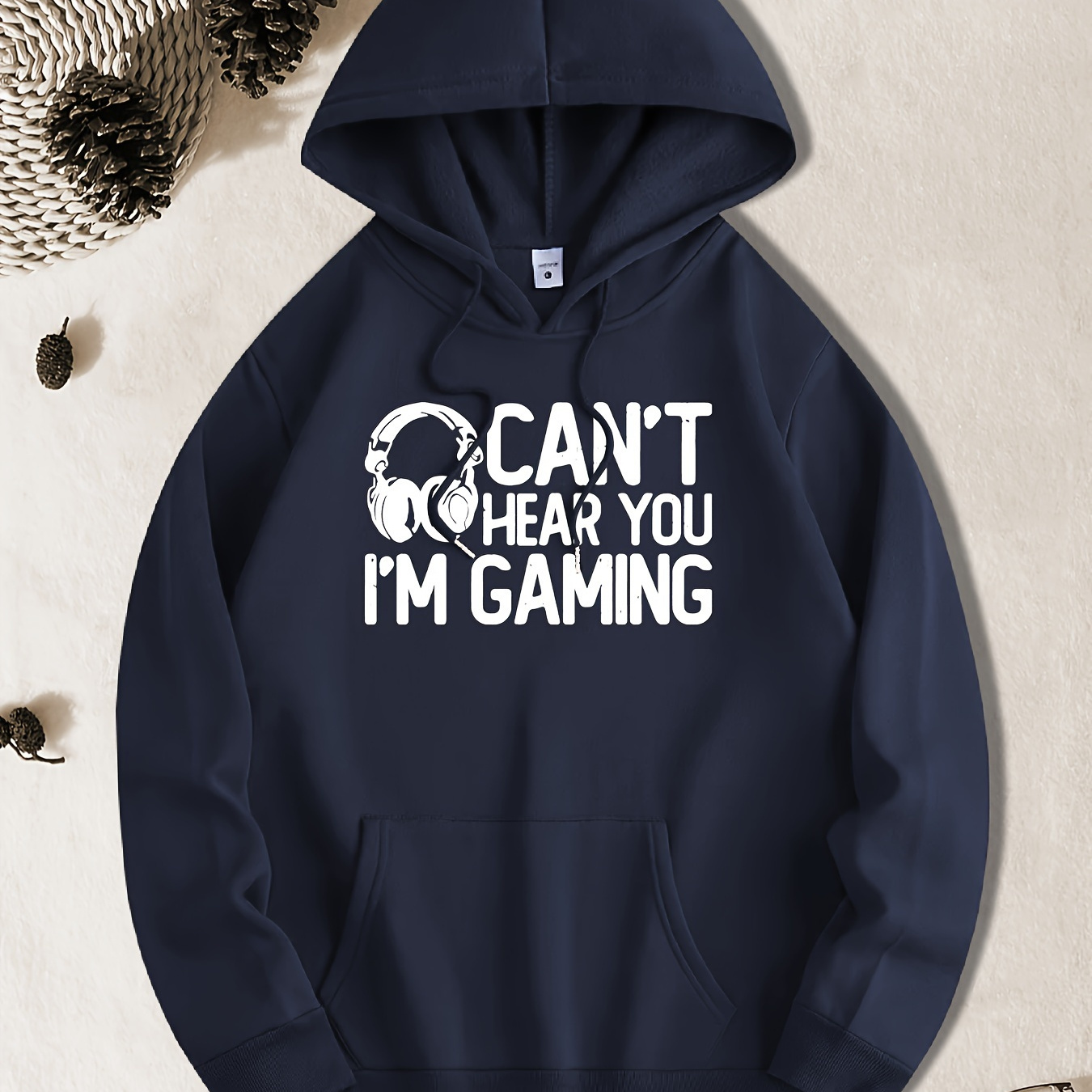 

Can't Hear You I'm Gaming Print, Men's Casual And Cozy Hoodies, Trendy Long Sleeve Hooded Sweatshirt, Casual Versatile Top For Autumn Winter