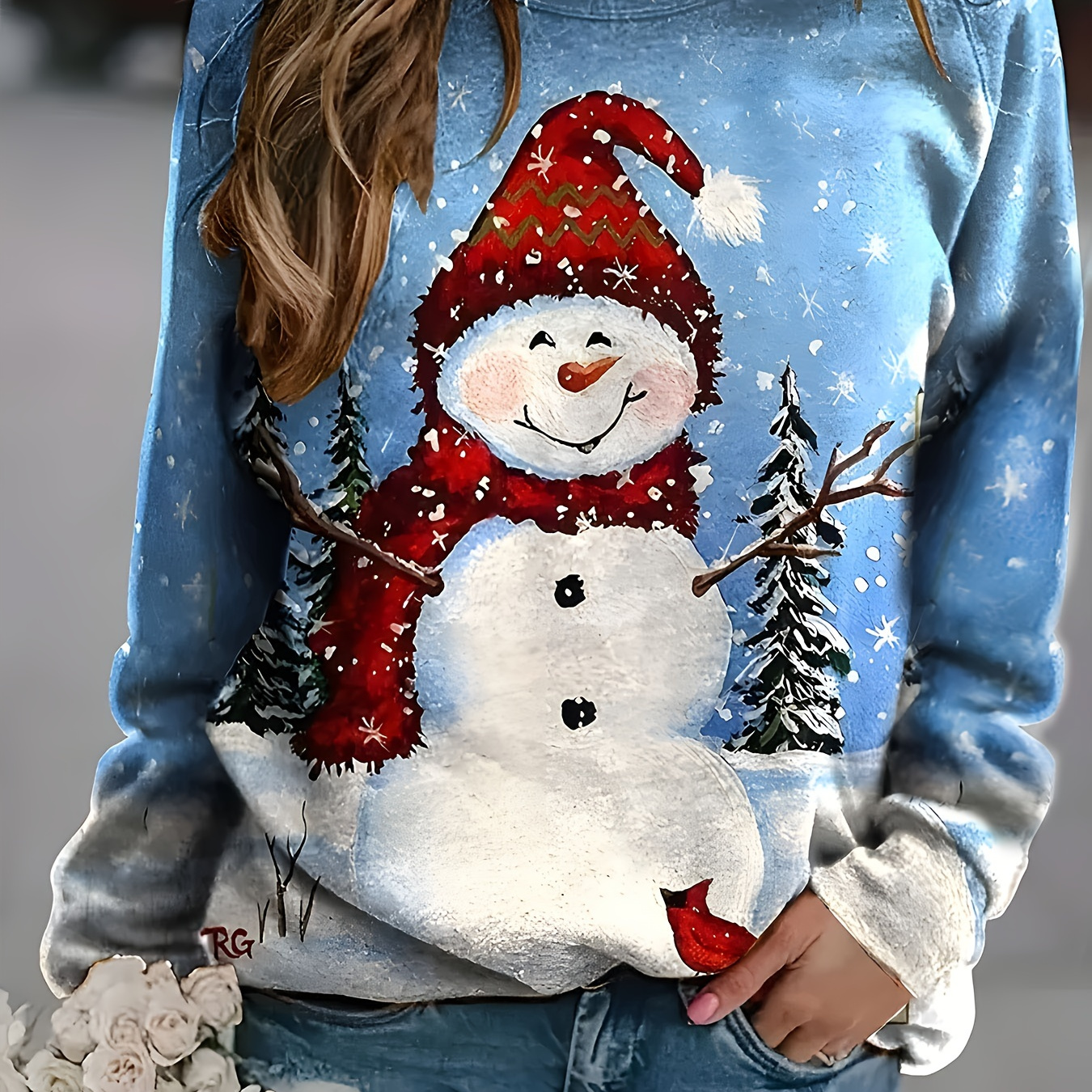 Plus Size Christmas Casual Sweatshirt Women's Plus Snowman - Temu