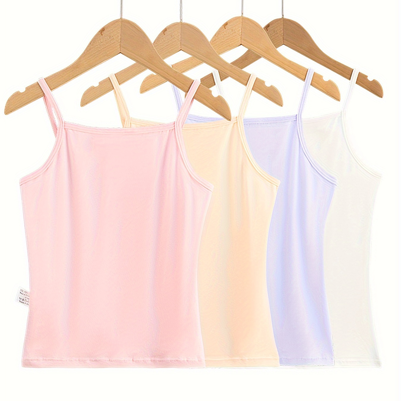 

4 Pcs Girls' Camisole Vest, Solid Color Sweet Soft Underwear, Pure Cotton Children's Breathable Vest Top