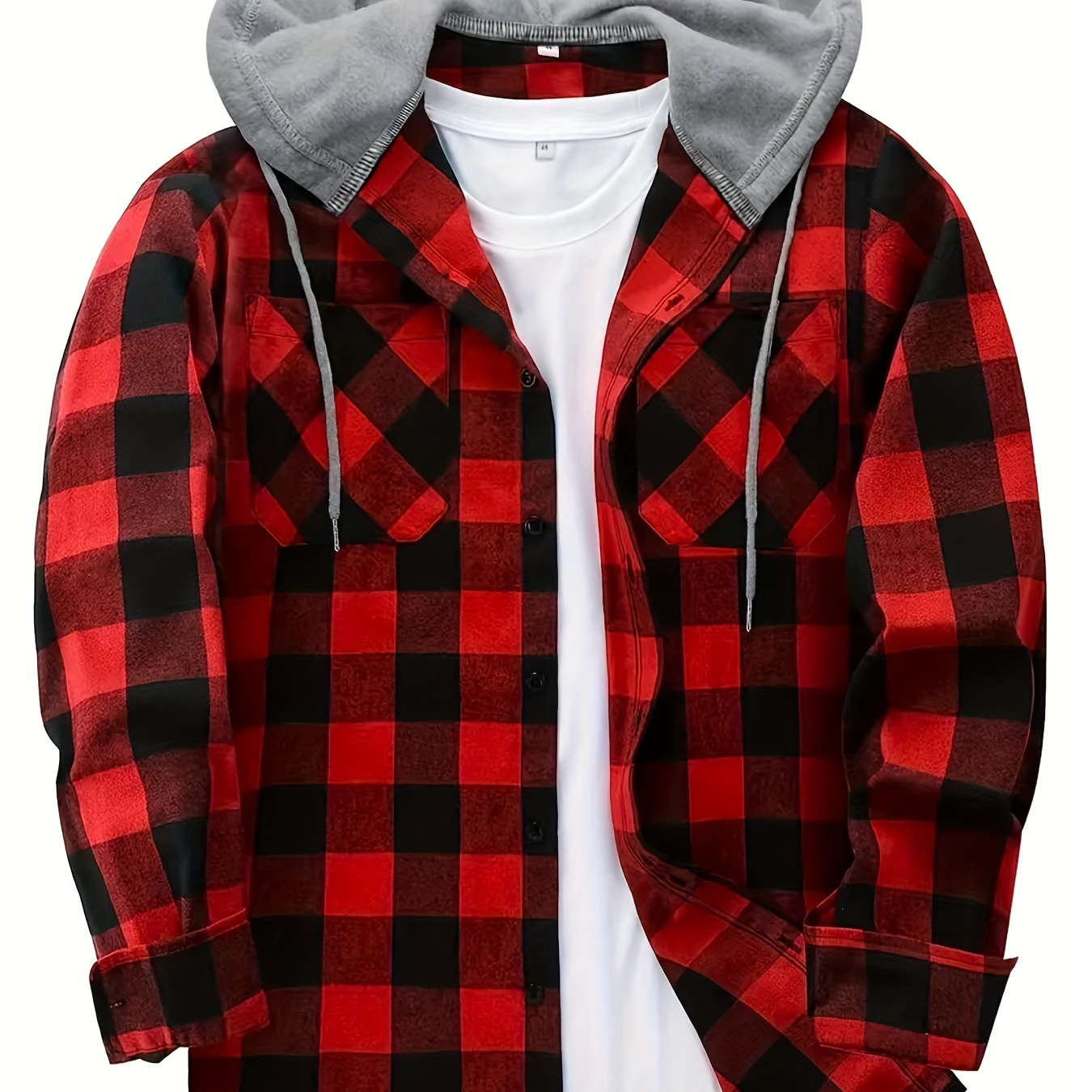 

Classic Design Plaid Shirt Coat For Men Long Sleeve Casual Regular Fit Button Up Hooded Shirts Jacket