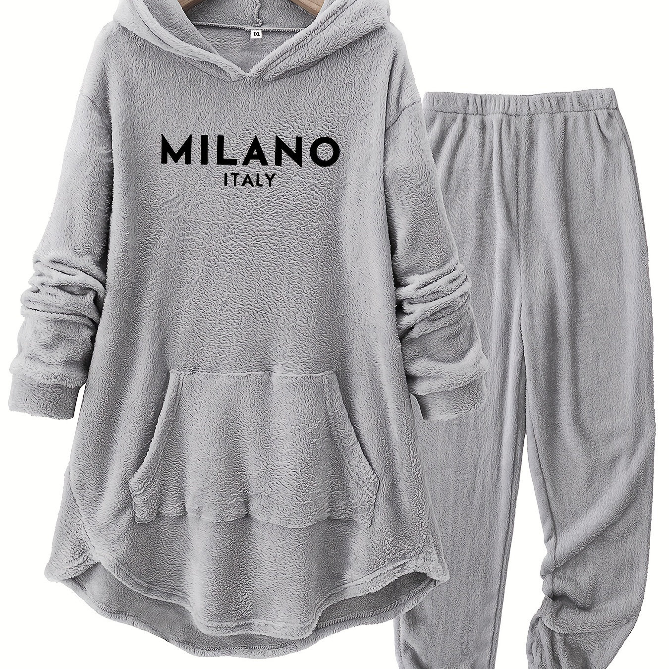 

Cozy Plus Size Women's Hoodie & Joggers Set - Italy Letter Print, Fleece, Casual Fall/winter Loungewear With Pockets