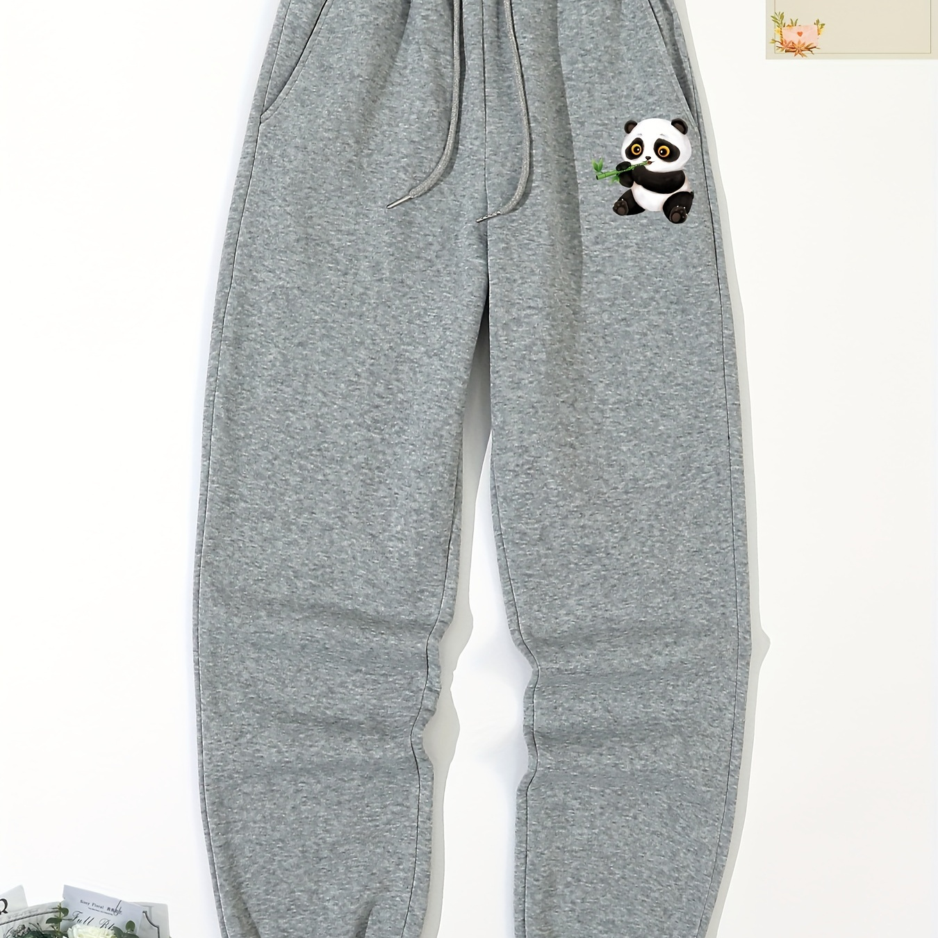 Women's Fashionable Cute Panda Print Sweatpants, Drawstring Casual