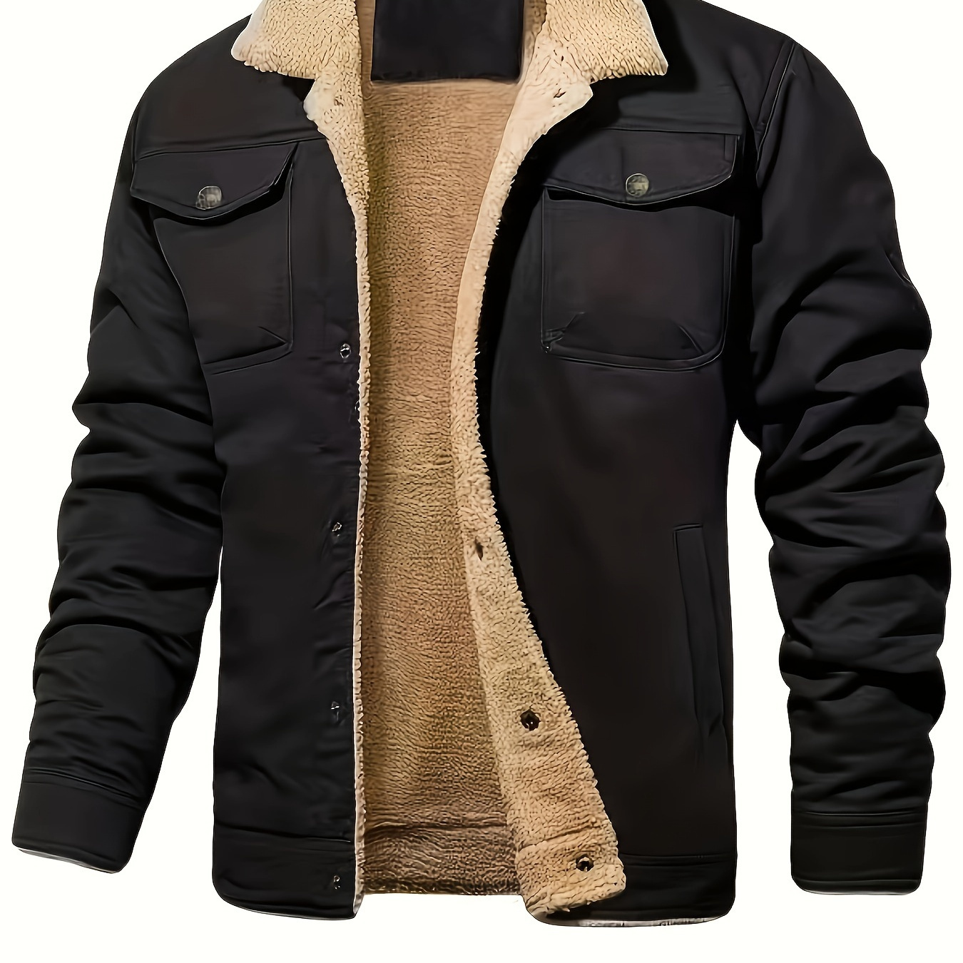 

Men's Casual Winter Jacket - Polyester Blend (95% Polyester, 5% Cotton) With Fleece Lining, Solid Color, Non-stretch Lapel Collar, Loose Fit, Woven