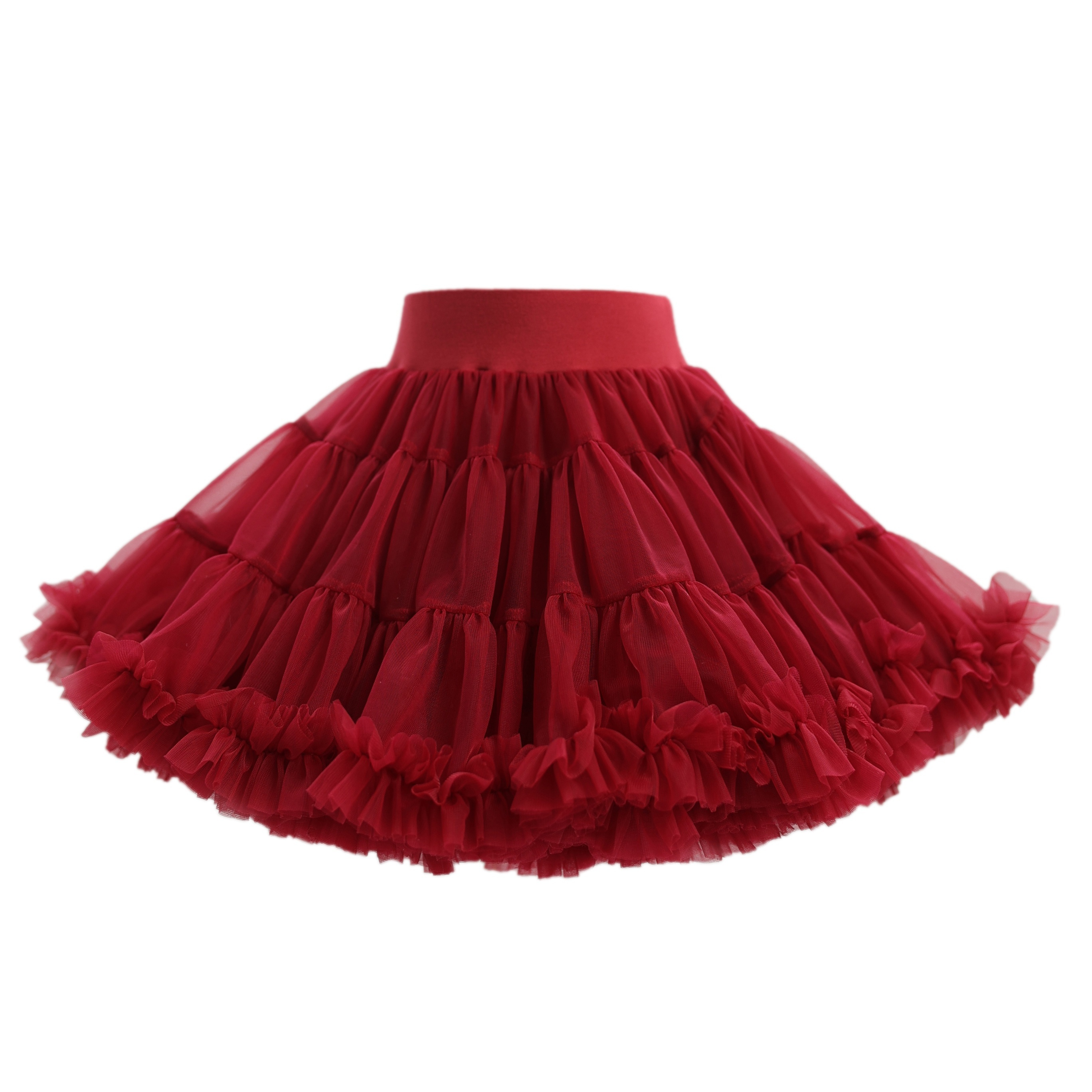 

Girls' Fashion Tulle Skirt, Cute Ballet Princess Fluffy Tutu, Birthday Gift, Red, Layered Frill Design, Elastic Waistband