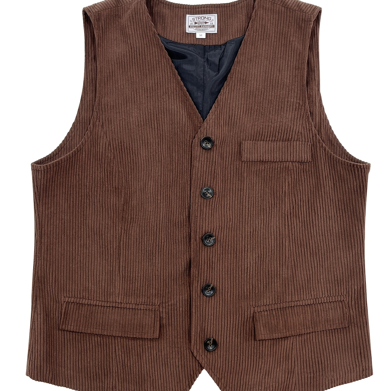 

British-inspired Corduroy Vest - Sleeveless, Solid Color Black With Pocket Detail, Single-breasted, Casual Casual Attire