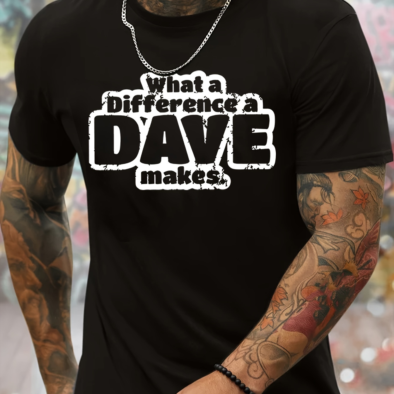 

'what A Difference A Dave Makes' Print Tees For Men, Casual Quick Drying Breathable T-shirt, Short Sleeve T-shirt For Running Training, Spring And Summer