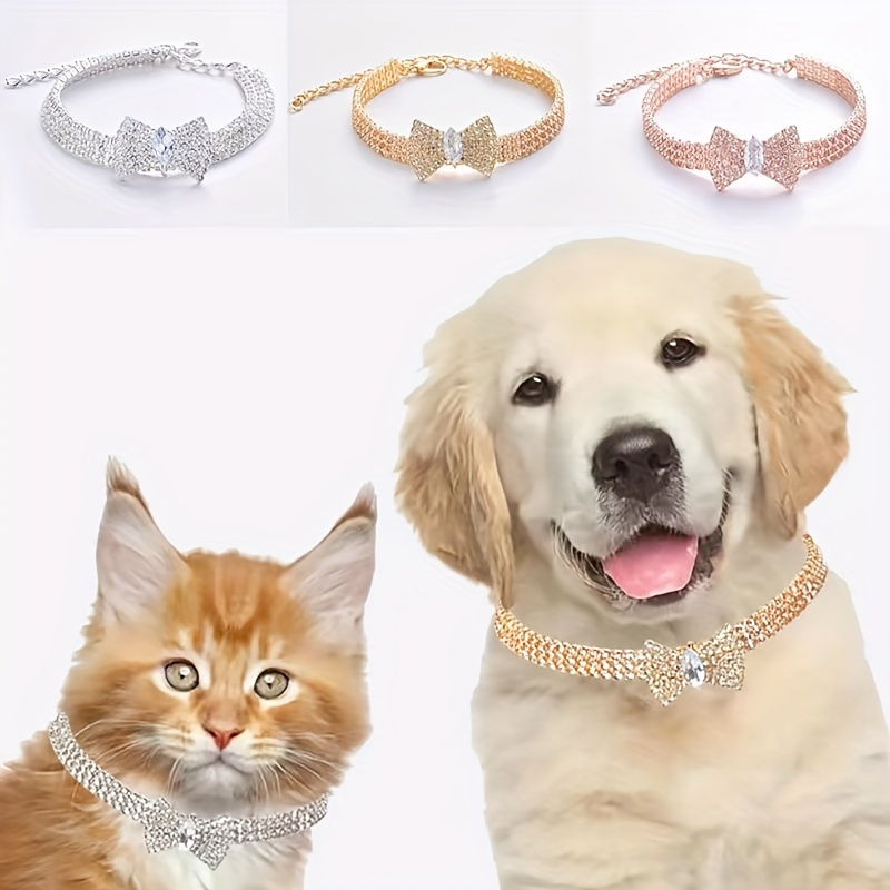 

Sparkle & Shine: Adjustable Crystal Cat & Dog Collar With Artificial Diamonds Bow