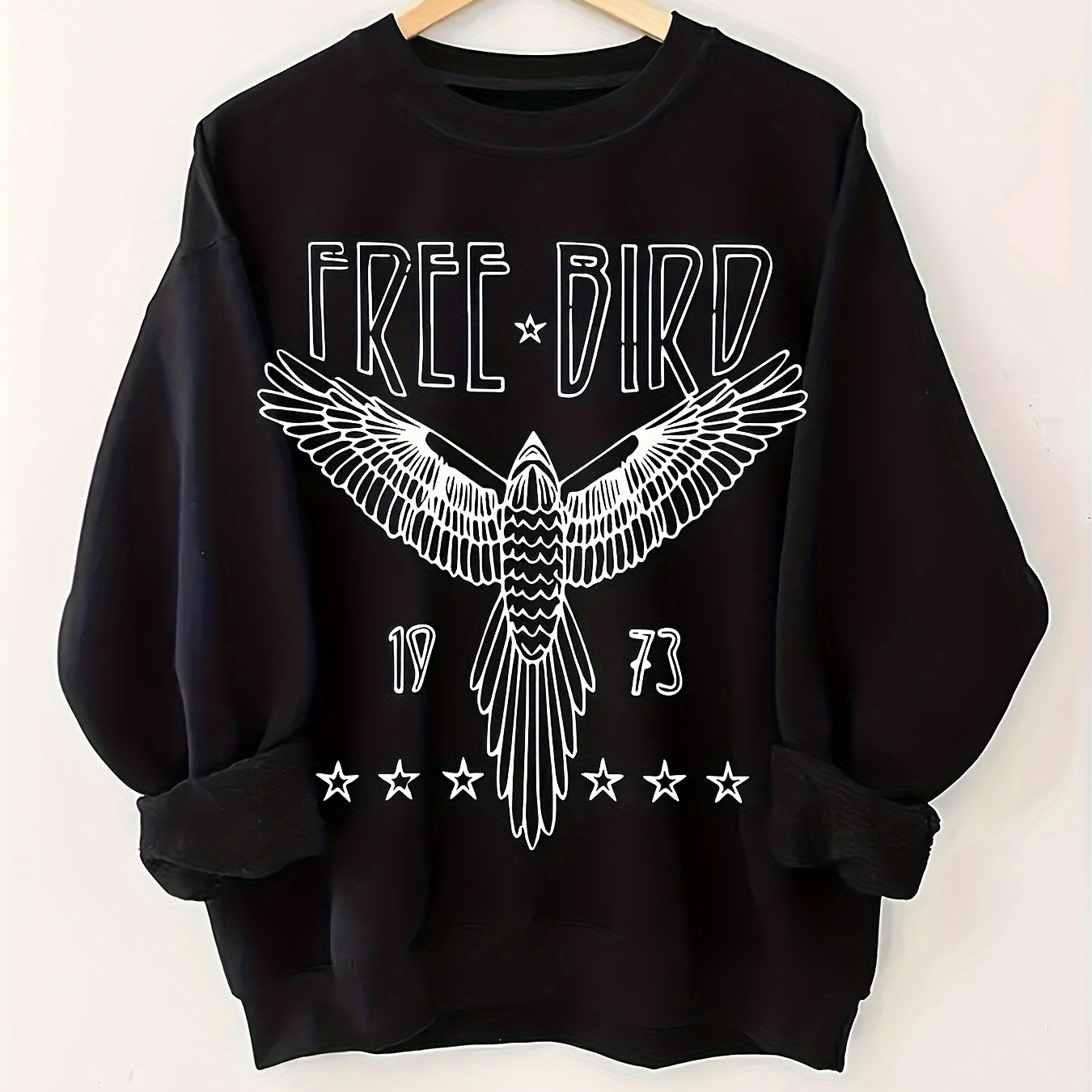 

free Bird" Graphic Sweatshirt - Women' Hoodie - Fall/ - Polyester Material - Cartoon Design - Round Neck - - Knit Fabric