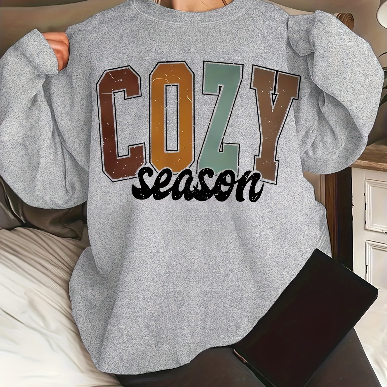 

Plus Size Letter Print Sweatshirt, Casual Long Sleeve Crew Neck Pullover Sweatshirt, Women's Plus Size Clothing