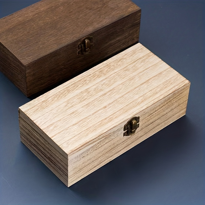 Wooden Box With Hinged Lid Wooden Rectangle Keepsake Box - Temu