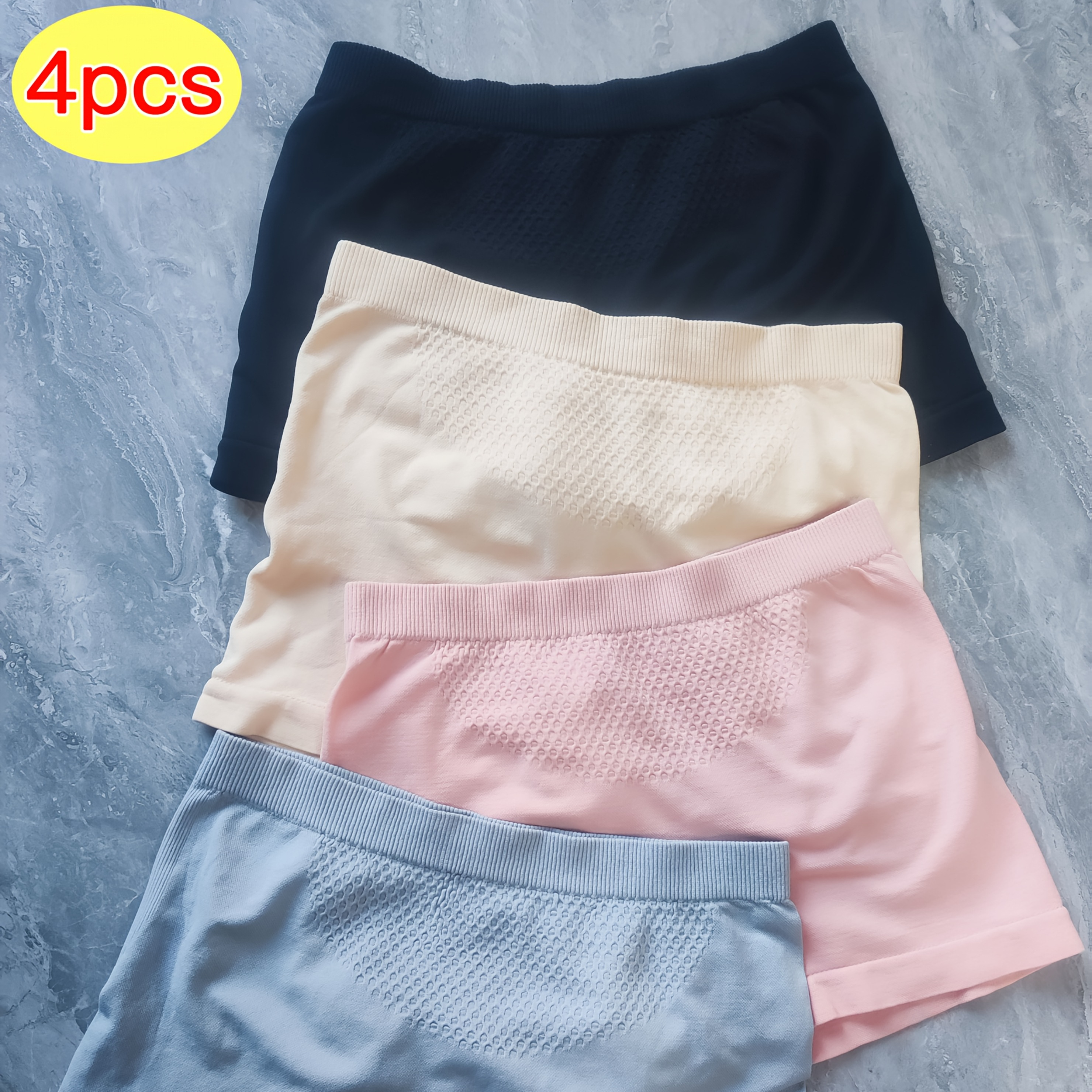 

4-pack Style Women' Safety Shorts, 100% Polyester Knit Fabric, Solid Color, Mid-rise, Medium Support, Comfortable Underwear For Adults