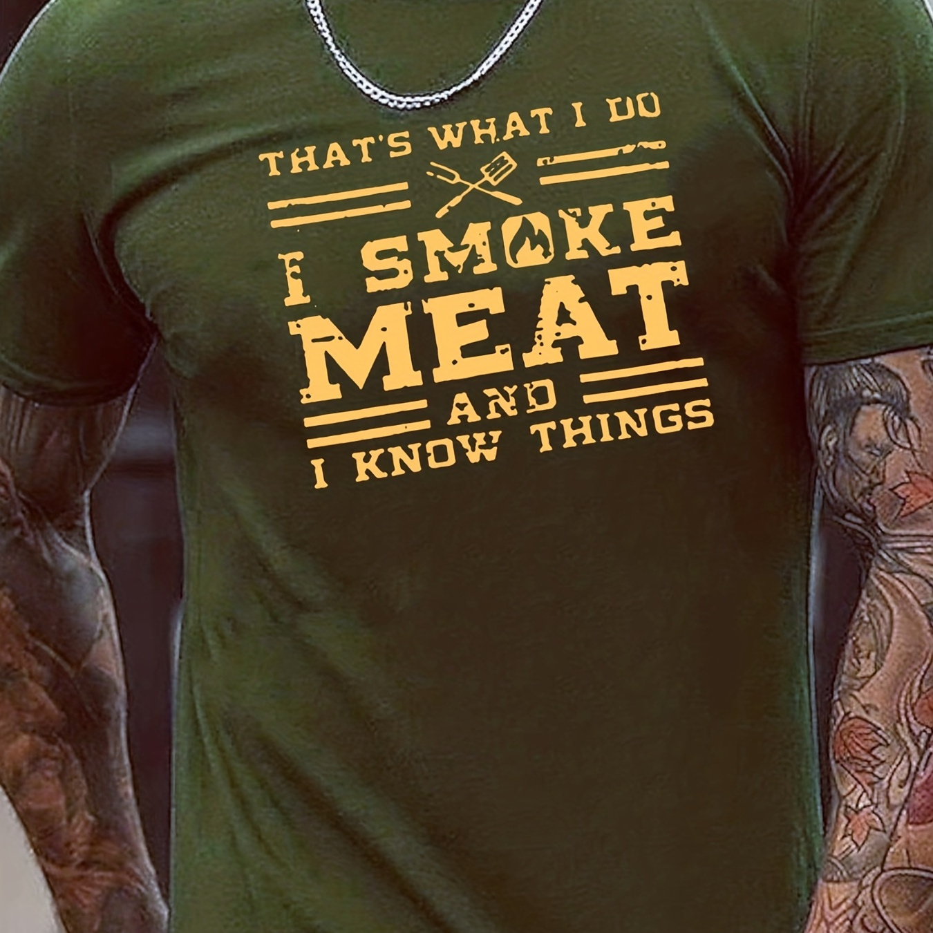 

Tees For Men, Family Man Smoking Meat On Barbeques Print T Shirt, Casual Short Sleeve Crew Neck Tshirt For Summer Spring Fall, Tops As Gifts