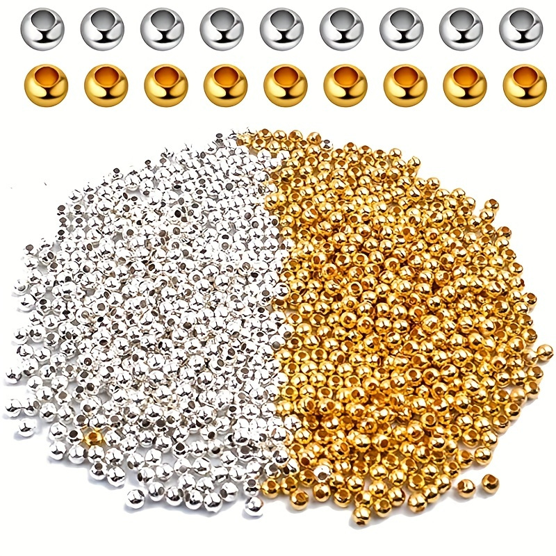 

300pcs 2mm/0.08in Metal Round Crimp Beads Spacer Stoppers Beads Clamp Ends Metal Bead Spacers For Diy Bracelet Jewelry Making