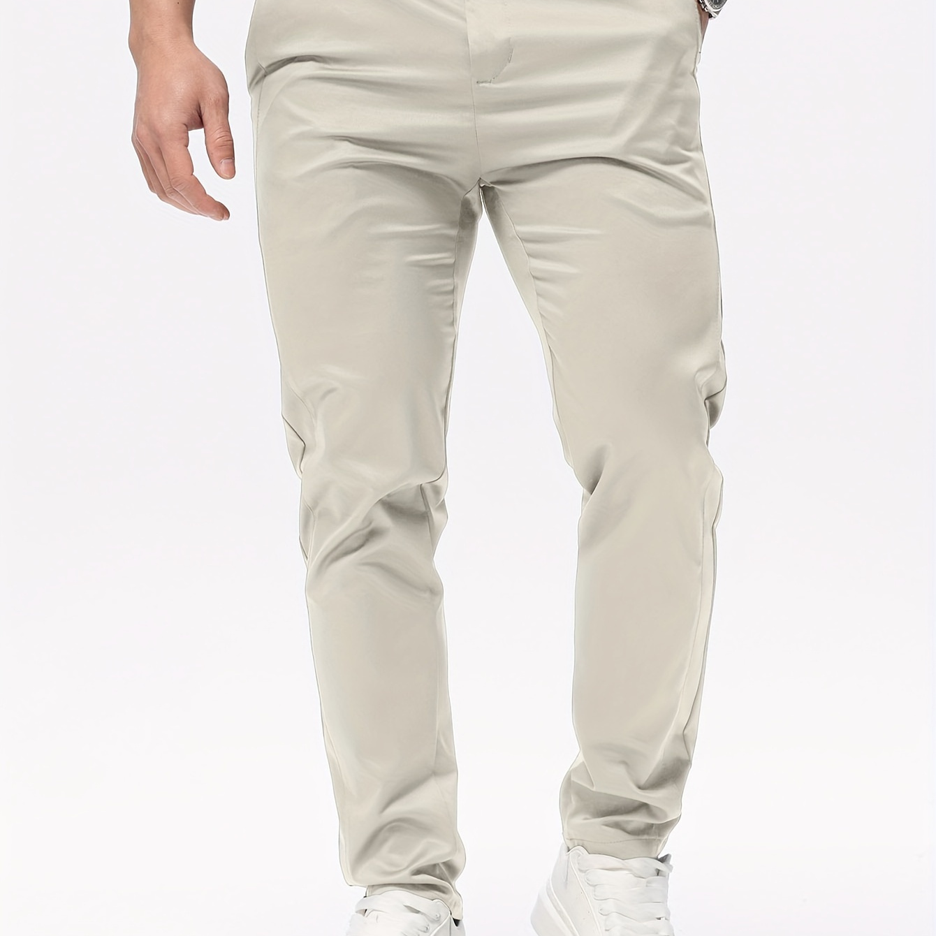 

Men's Slim Fit Casual Pants With Side Pockets, Fashion Trendy Solid Trousers, High-end Tapered Leg Men's Stylish Pants