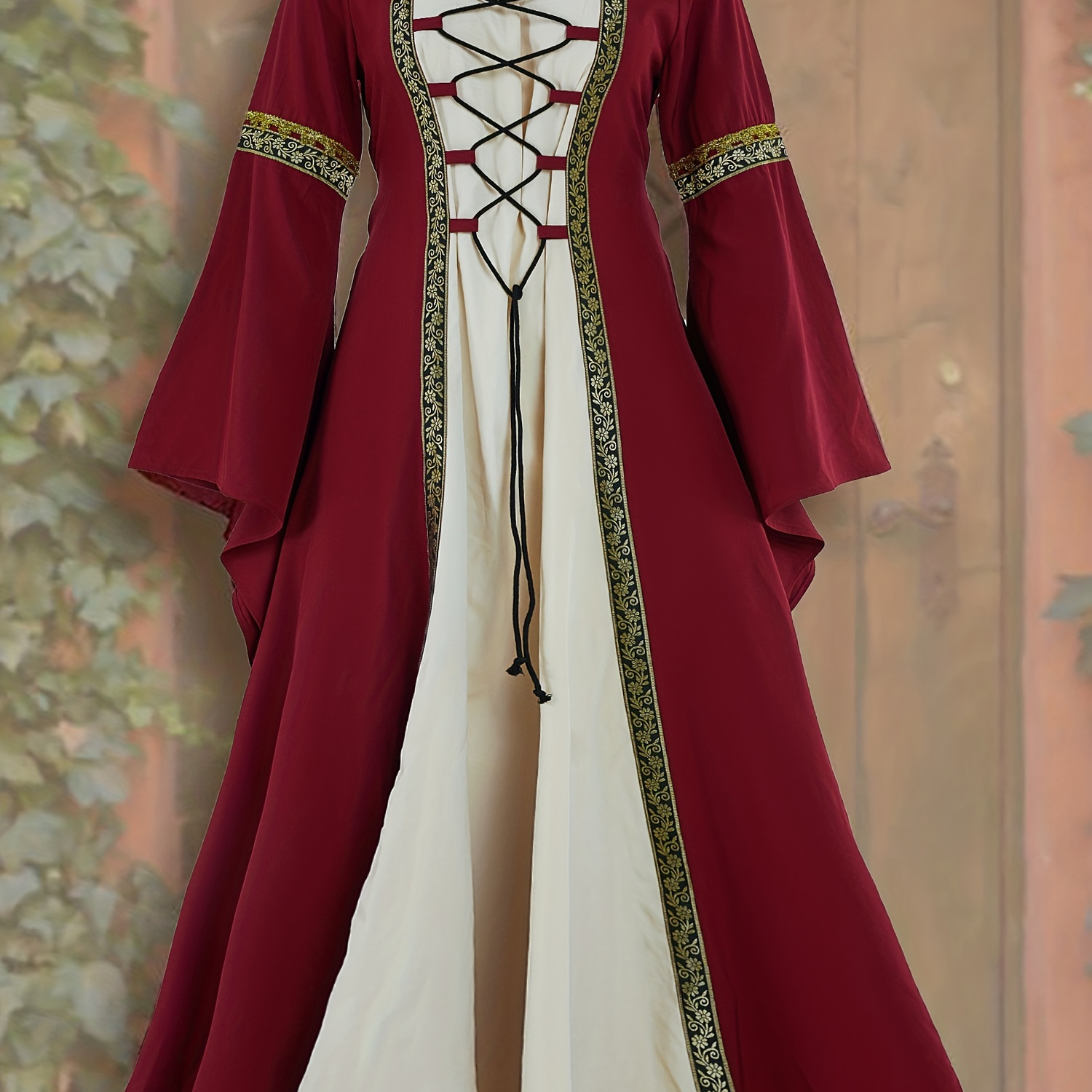 

Criss Cross Ethnic Maxi Dress, Elegant Squared Neck Long Sleeve Dress, Women's Clothing