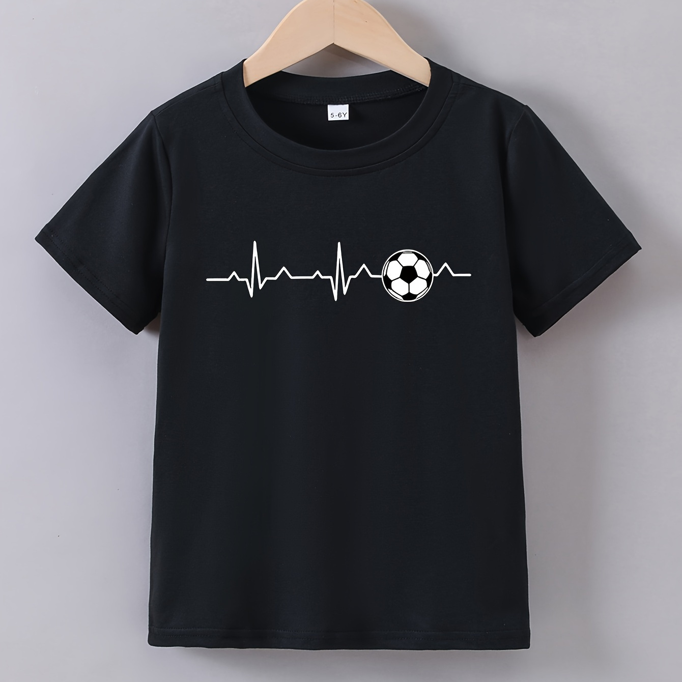 

Casual Comfy Boys' Summer Top - Football Print Short Sleeve Crew Neck T-shirt - Cute tee Gift