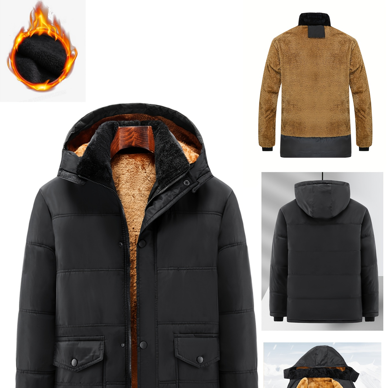 

Men's Casual Comfy Hooded Winter, Solid Color, Polyester Fiber, Long Sleeve, Regular Fit, Woven, With Pockets - Autumn/winter Coat