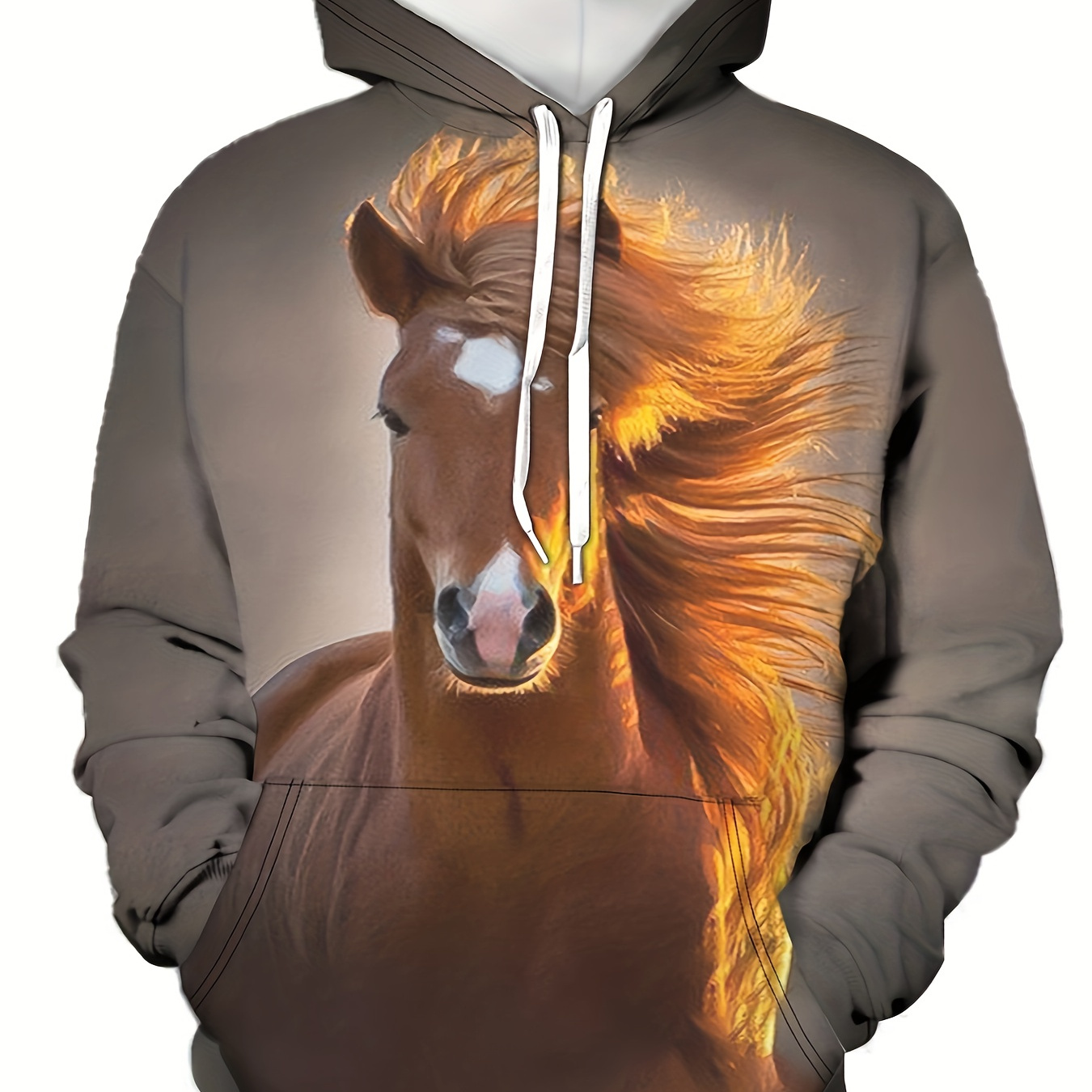 Plus Size Men's 3D Horse Print Hoodies Fashion Casual Hooded Sweatshirt For Spring Fall Winter, Men's Clothing