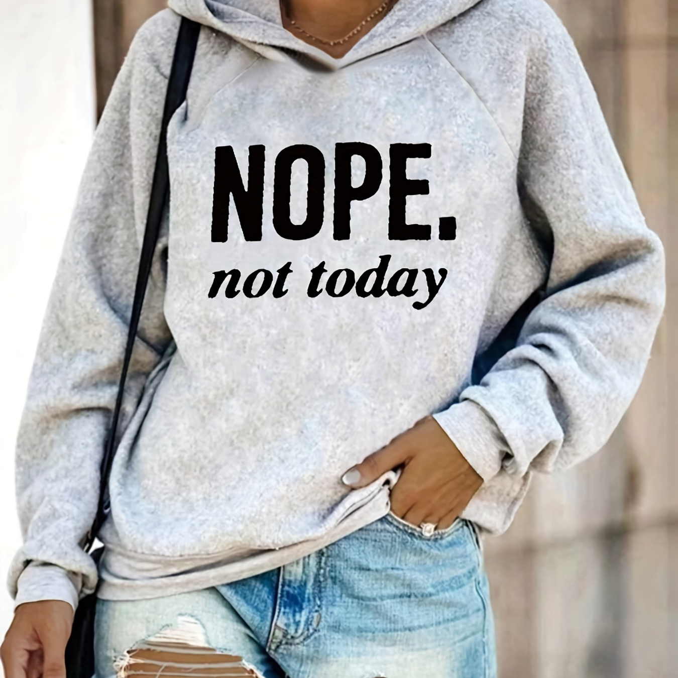 

Plus Size Casual Sweatshirt, Women's Plus Slogan Print Long Sleeve Hoodie Sweatshirt
