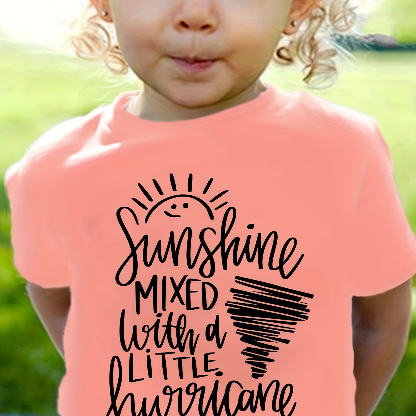 

100% Cotton Sunshine Mixed With A Little Hurricane Print Short Sleeve T-shirt Girls Comfy Tees Summer Clothes