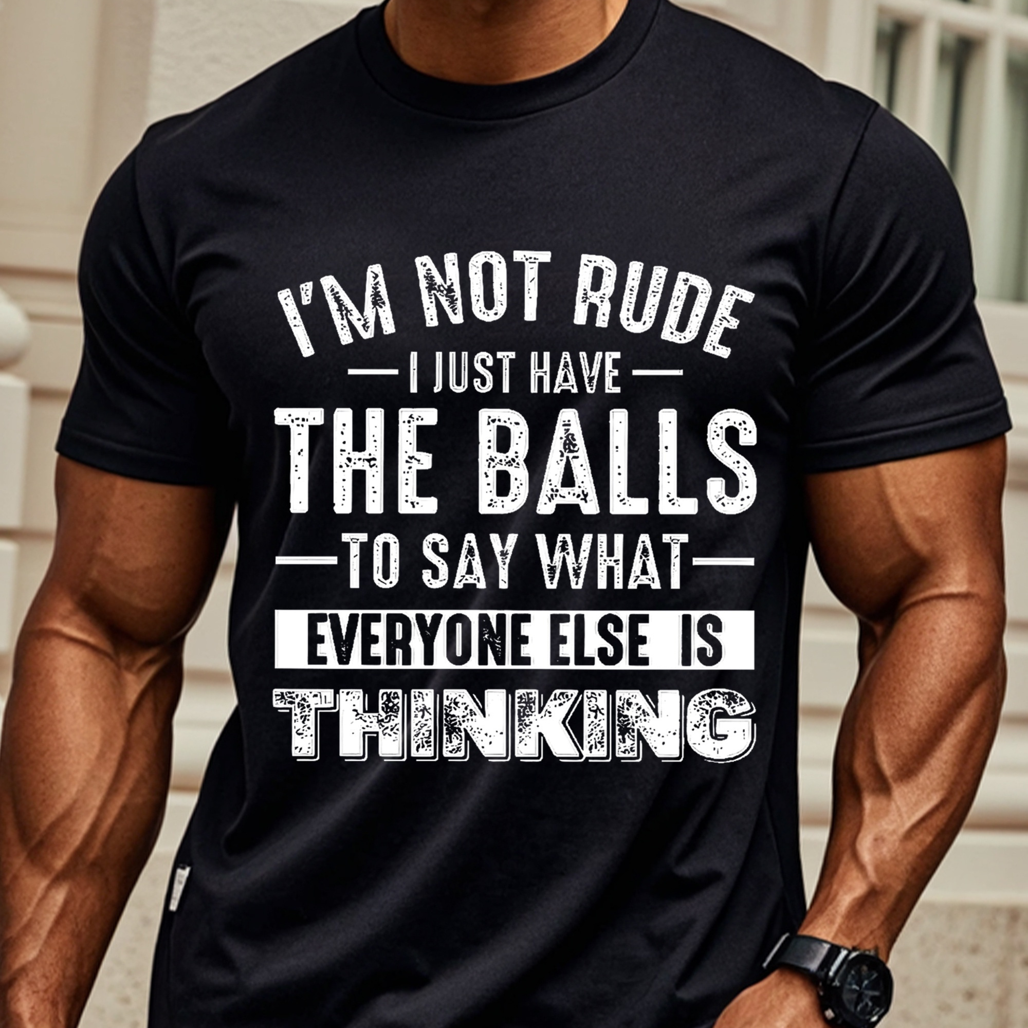 

Rude I Just Have The Balls To Everyone Is Thinking For Men, Soft 100% Cotton Crew Neck, Graphic Tee, Funny, Casual Summer Tee, Breathable, , Ideal For Running, Made In Usa