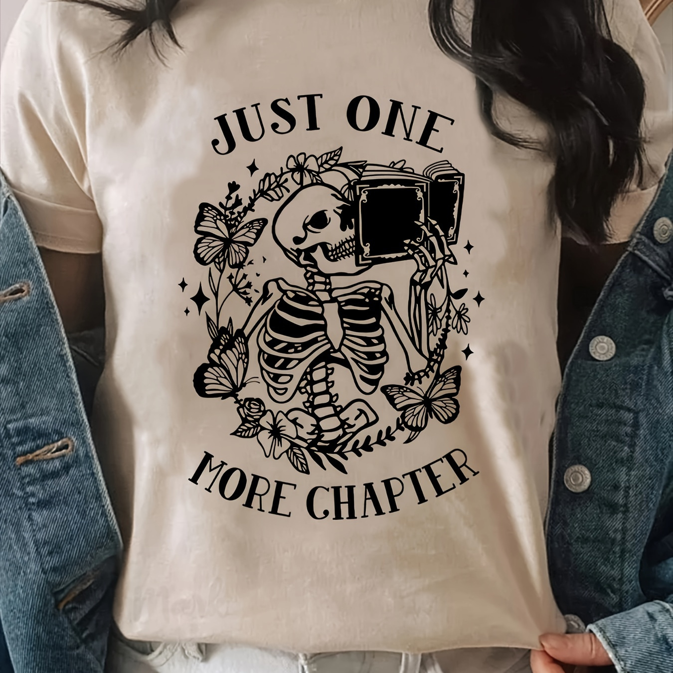 

Skeleton Print Crew Neck T-shirt, Casual Short Sleeve T-shirt For Spring & Summer, Women's Clothing