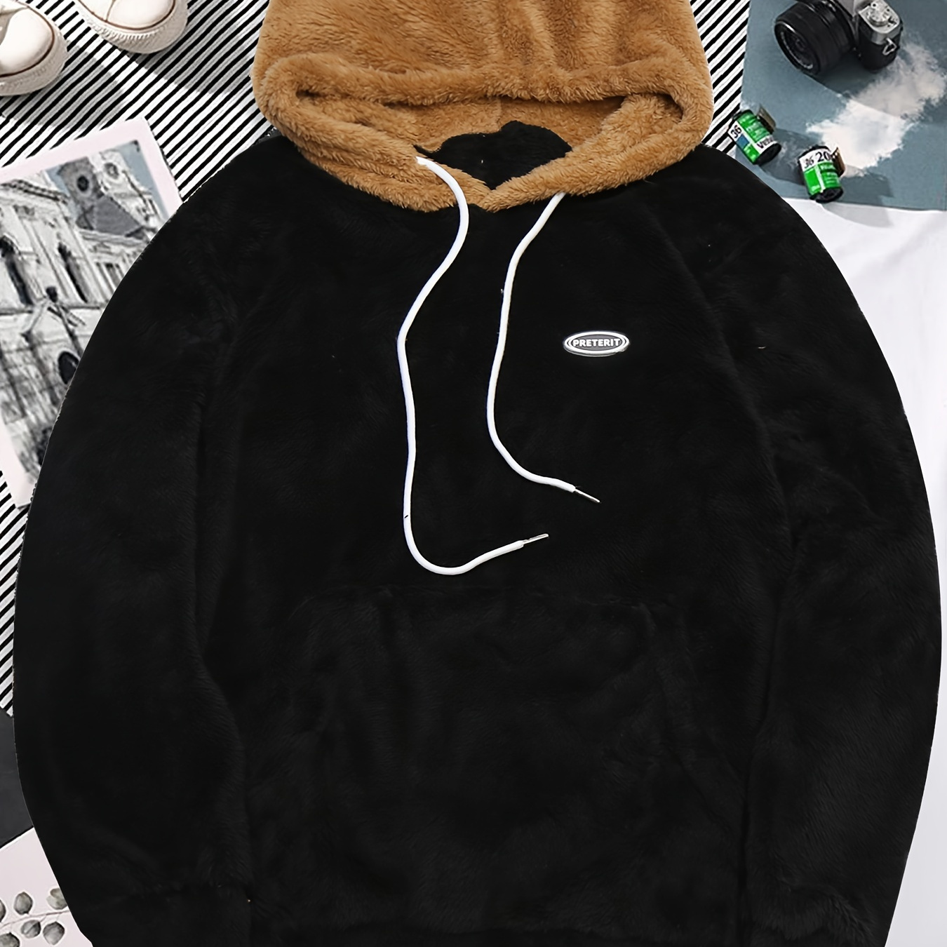 

Polar Fleece Hoodie, Cool Fluffy Hoodies For Men, Men's Casual Warm Pullover Hooded Sweatshirt With Kangaroo Pocket Streetwear For Winter Fall, As Gifts