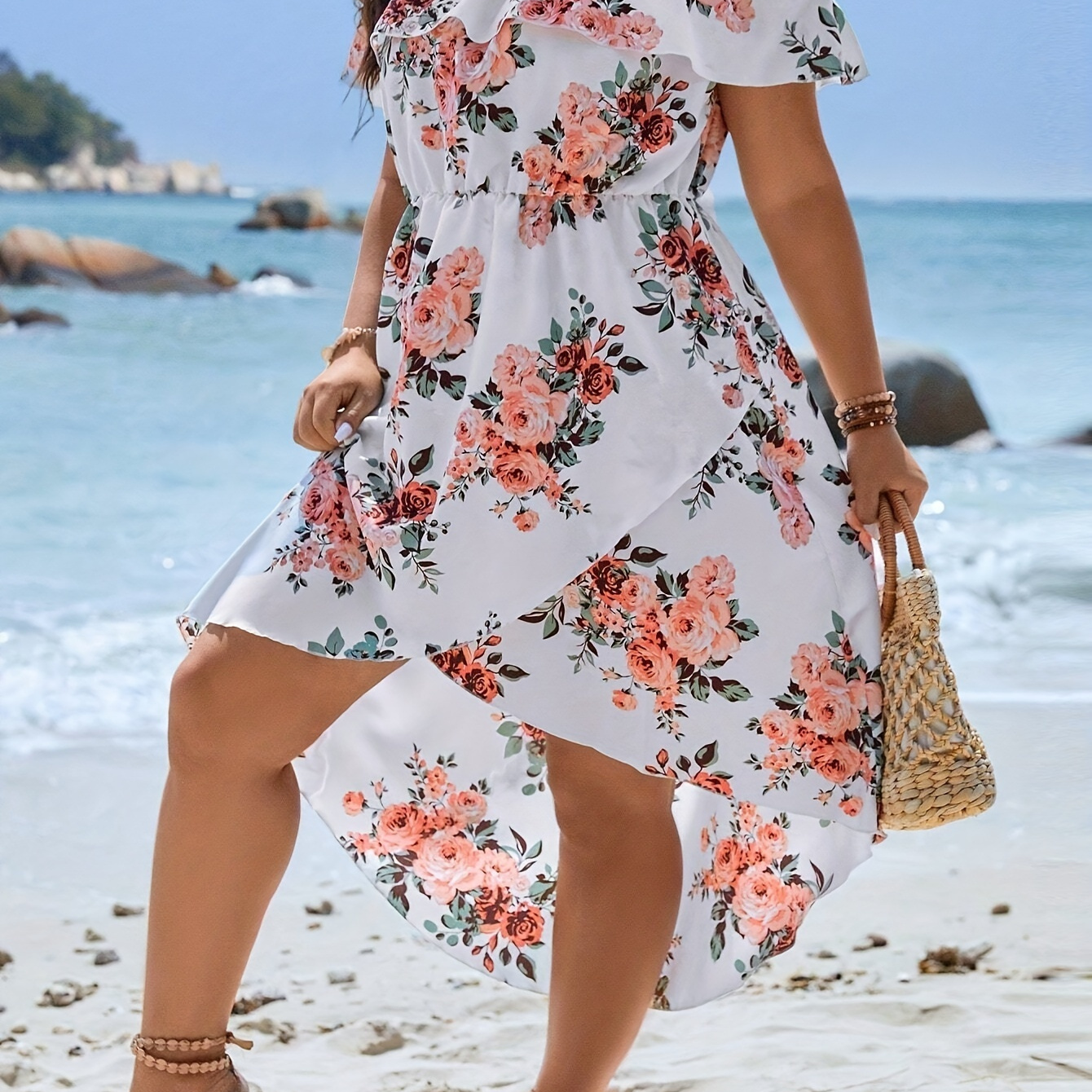 

Robe Grande Taille à Imprimé Floral et Épaules Dénudées