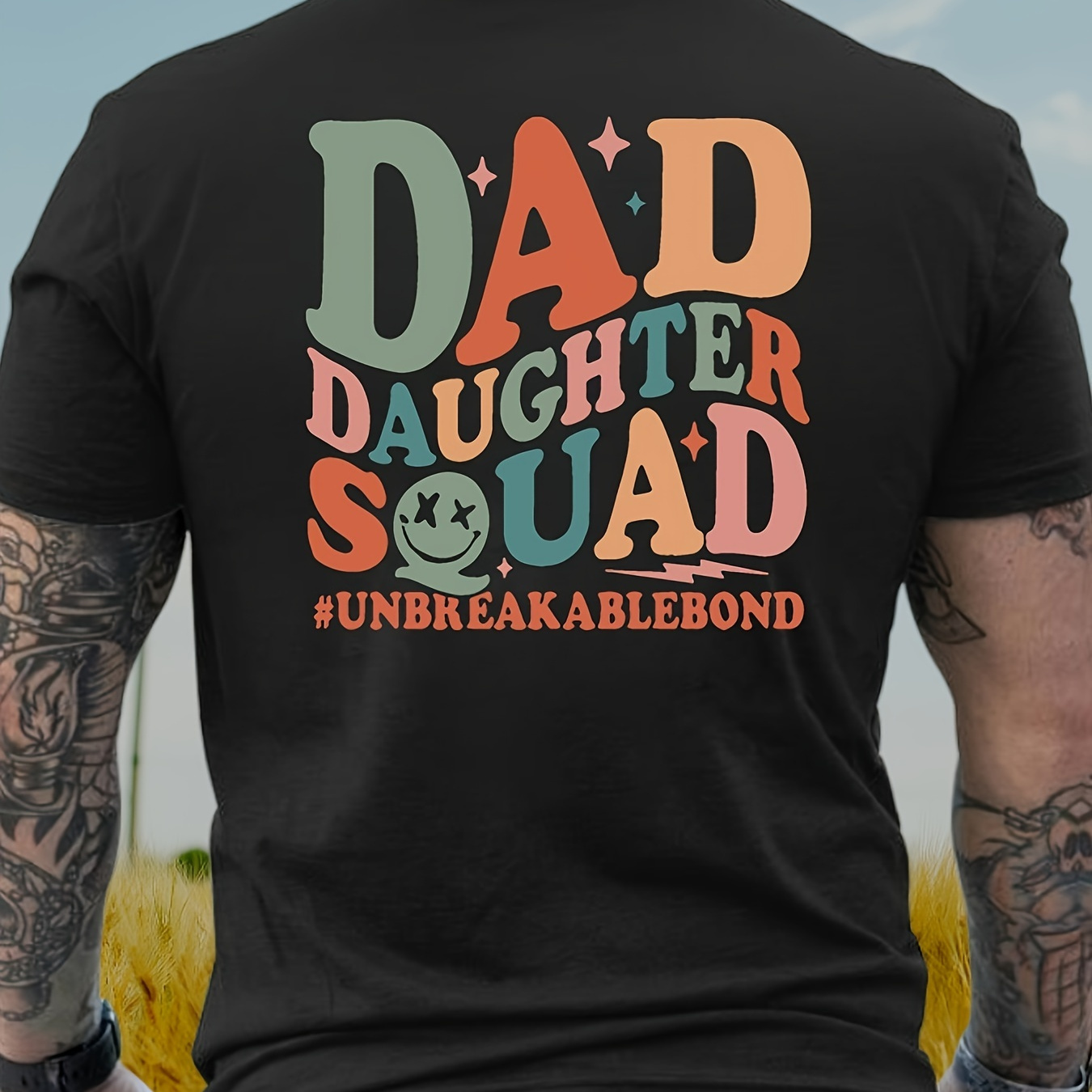 

Dad Daughter Squad Unbreakablebond Printed Men's Heavy 220g Cotton Round Neck Short Sleeve T-shirt, Casual T-shirt, Fashion Comfortable Breathable Light Summer Top