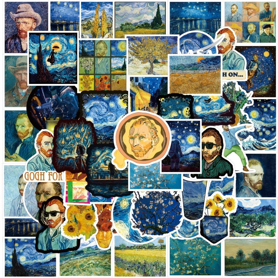 50 Sheets Vincent Van Gogh Starry Night Stickers, Art Painting Sunflower  Stickers For Diary, Luggage, Water Bottle