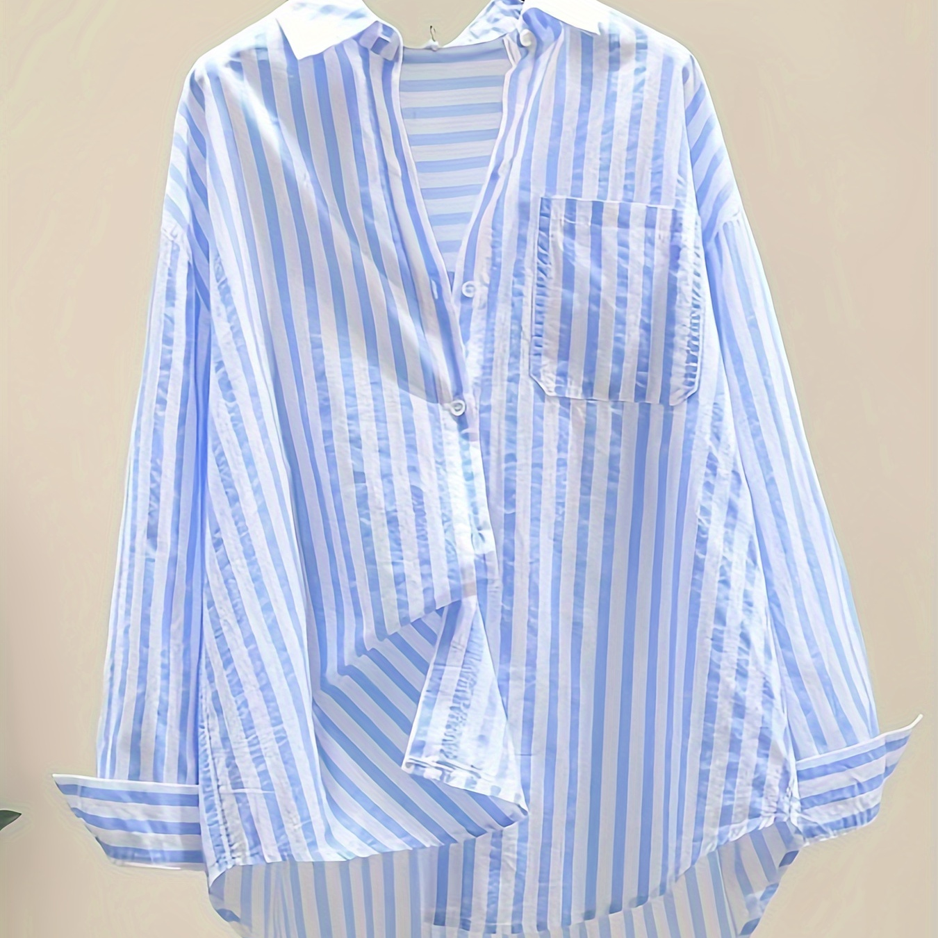 

Drop Shoulder Striped Button Front Shirt, Casual Long Sleeve Shirt For Spring & Fall, Women's Clothing