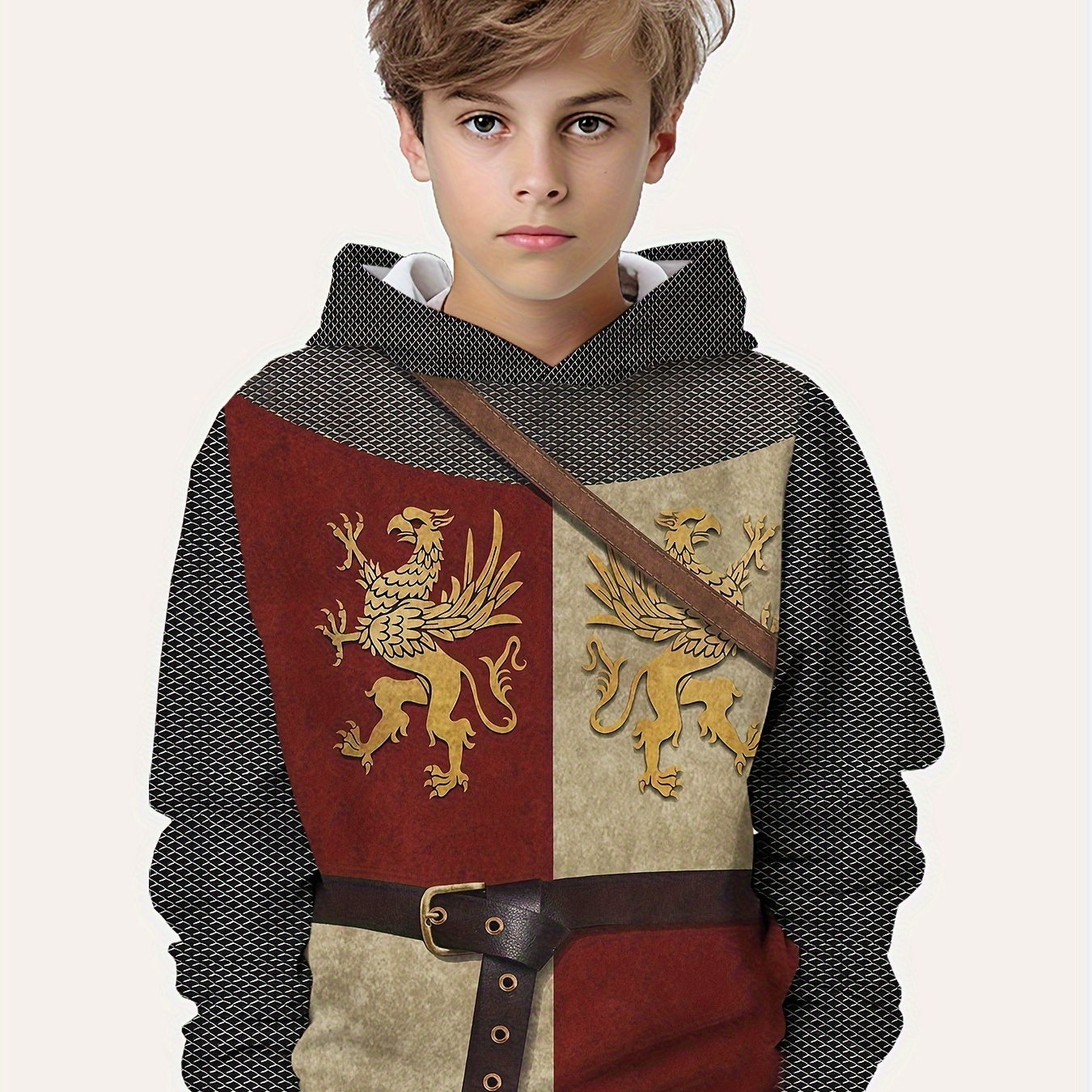 

Medieval Armor Inspired Kids 3d Hoodie - Polyester 100%, , Knit Fabric With Slight Stretch, Hooded Collar, Fall Season Sweatshirt