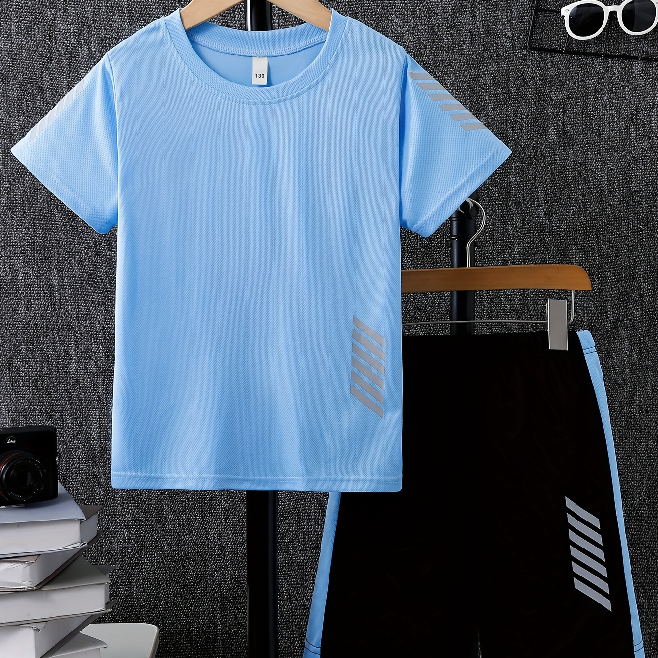 

Boys Summer Sports Set, Solid Color Breathable Quick-dry, Casual Short Sleeve T-shirt And Shorts Outfit