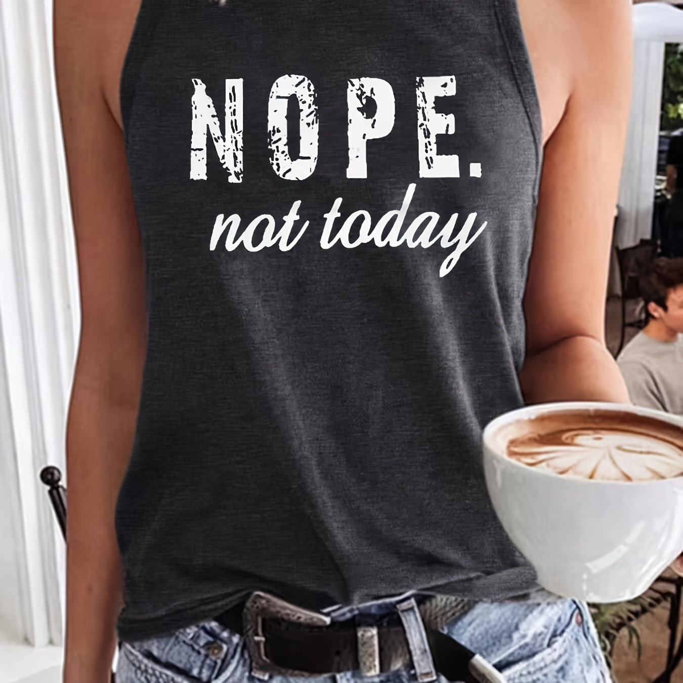 

Letter Print Crew Neck Tank Top, Casual Solid Nope Not Today Print Fashion Sleeveless Slim Tank Top, Women's Clothing